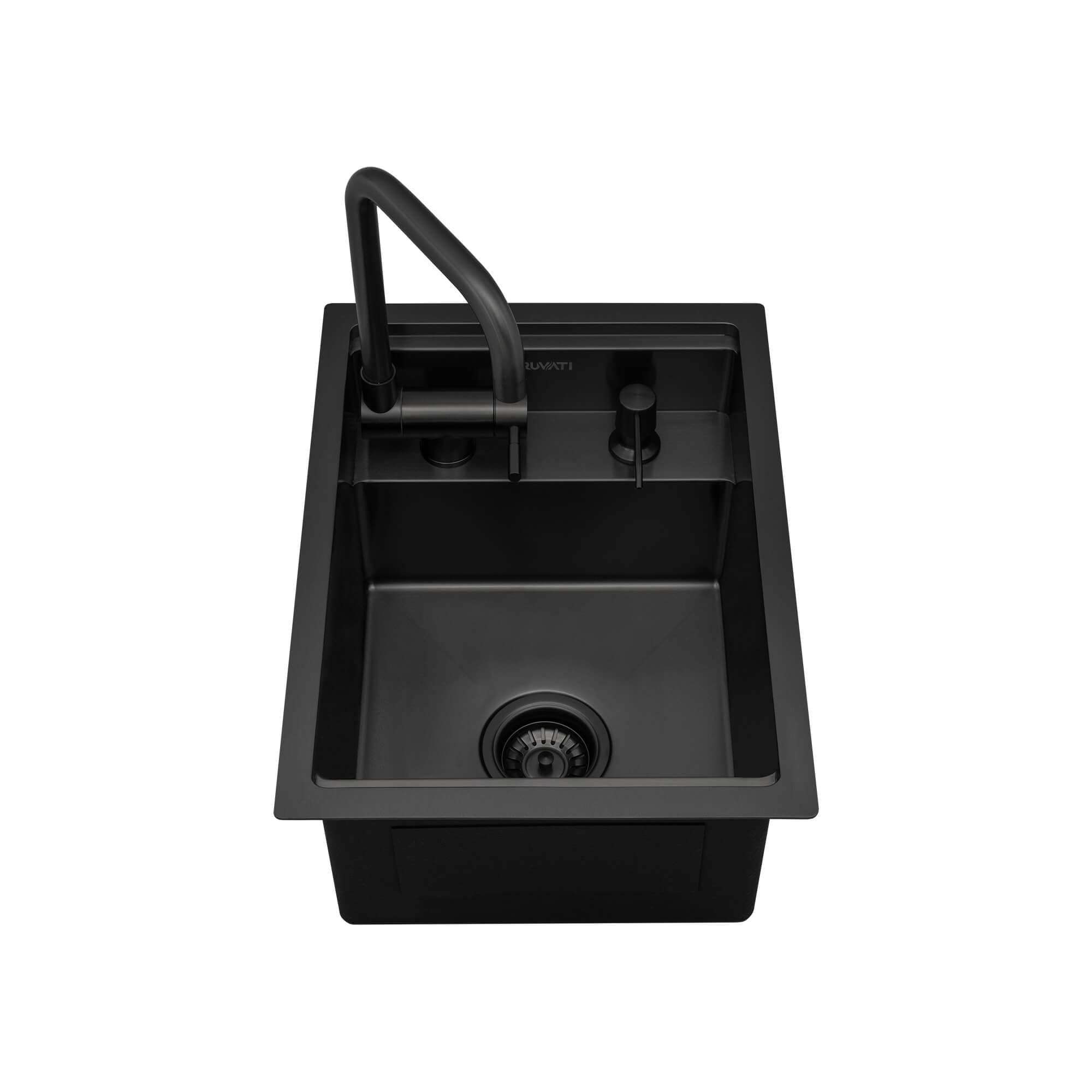 Ruvati 15" Gunmetal Stainless Steel RV Sink With Concealed Faucet and Soap Dispenser