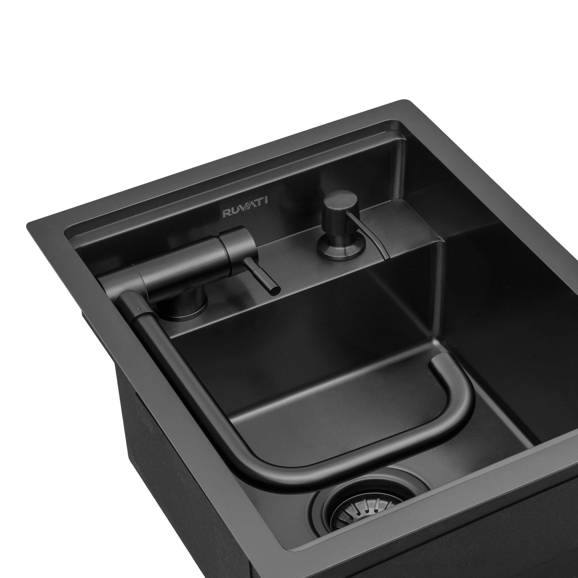 Ruvati 15" Gunmetal Stainless Steel RV Sink With Concealed Faucet and Soap Dispenser