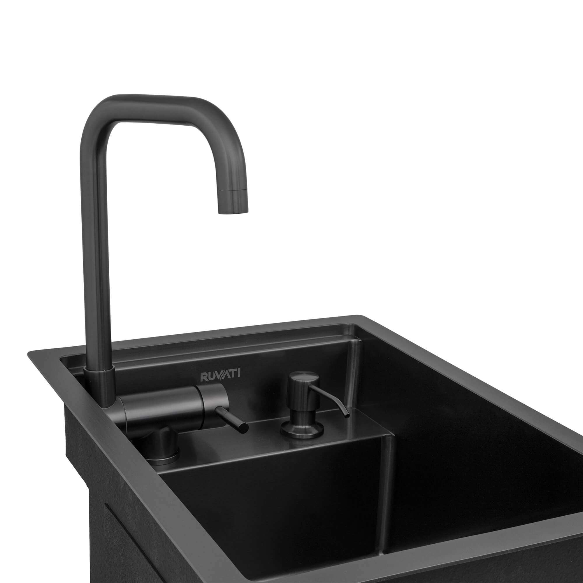 Ruvati 15" Gunmetal Stainless Steel RV Sink With Concealed Faucet and Soap Dispenser