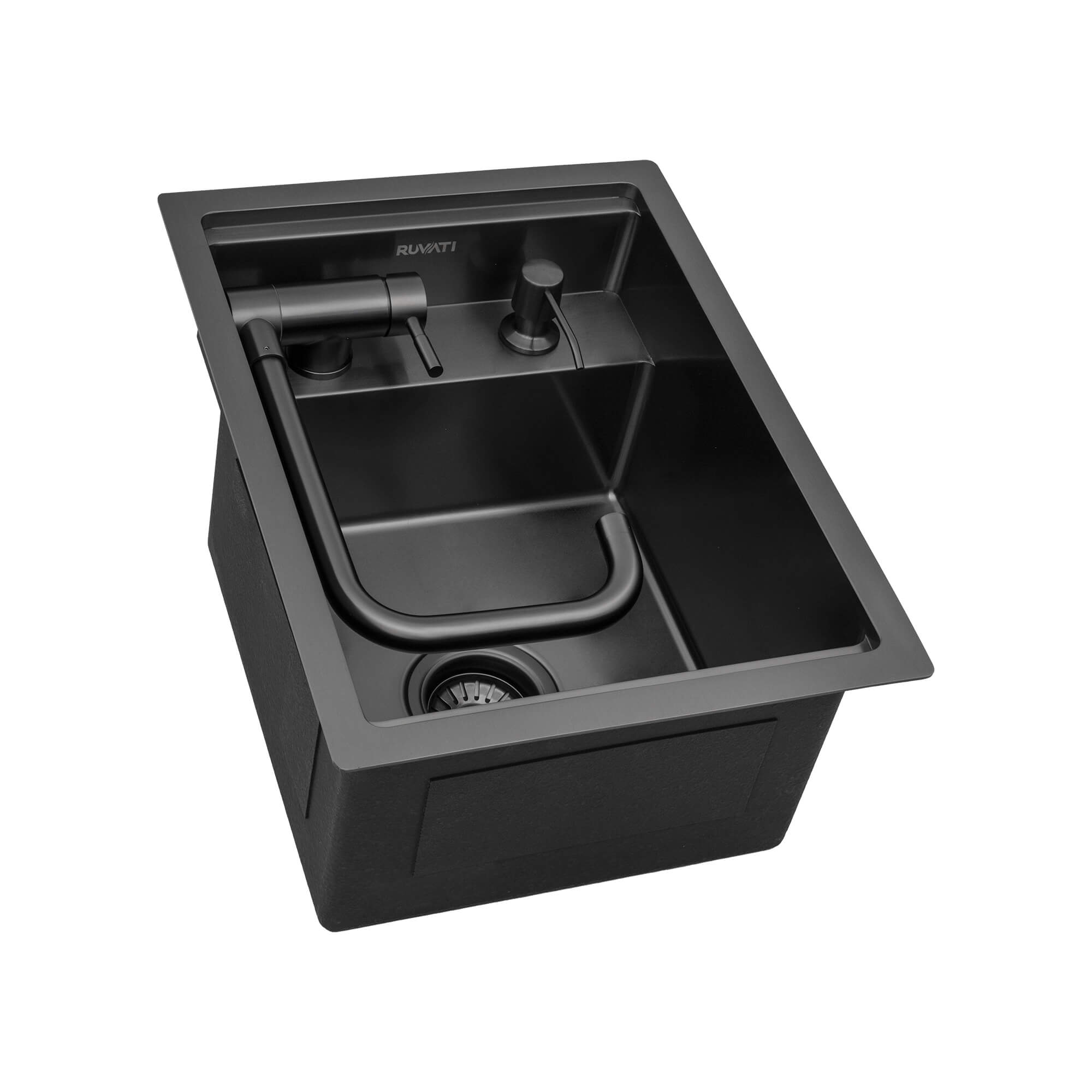 Ruvati 15" Gunmetal Stainless Steel RV Sink With Concealed Faucet and Soap Dispenser