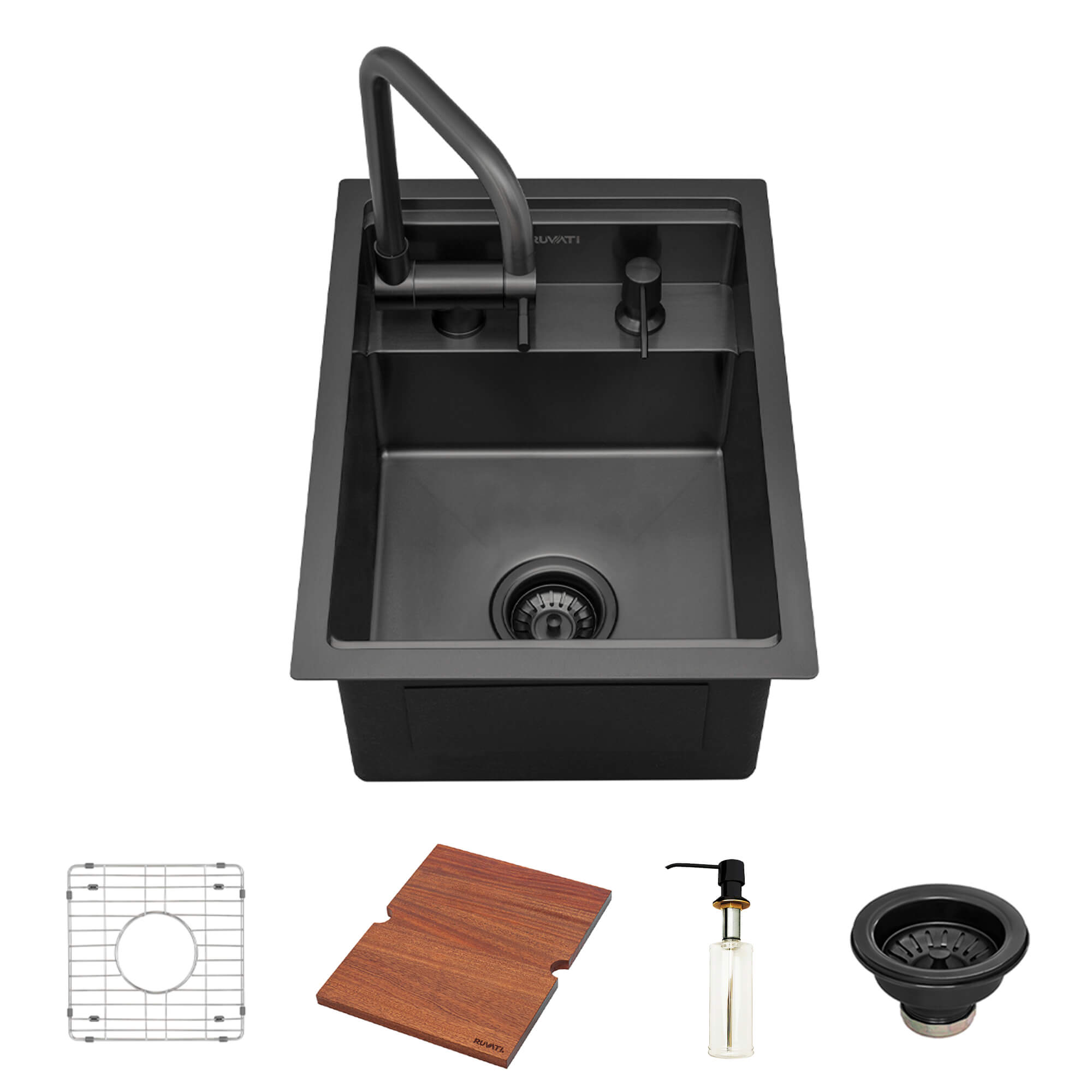 Ruvati 15" Gunmetal Stainless Steel RV Sink With Concealed Faucet and Soap Dispenser