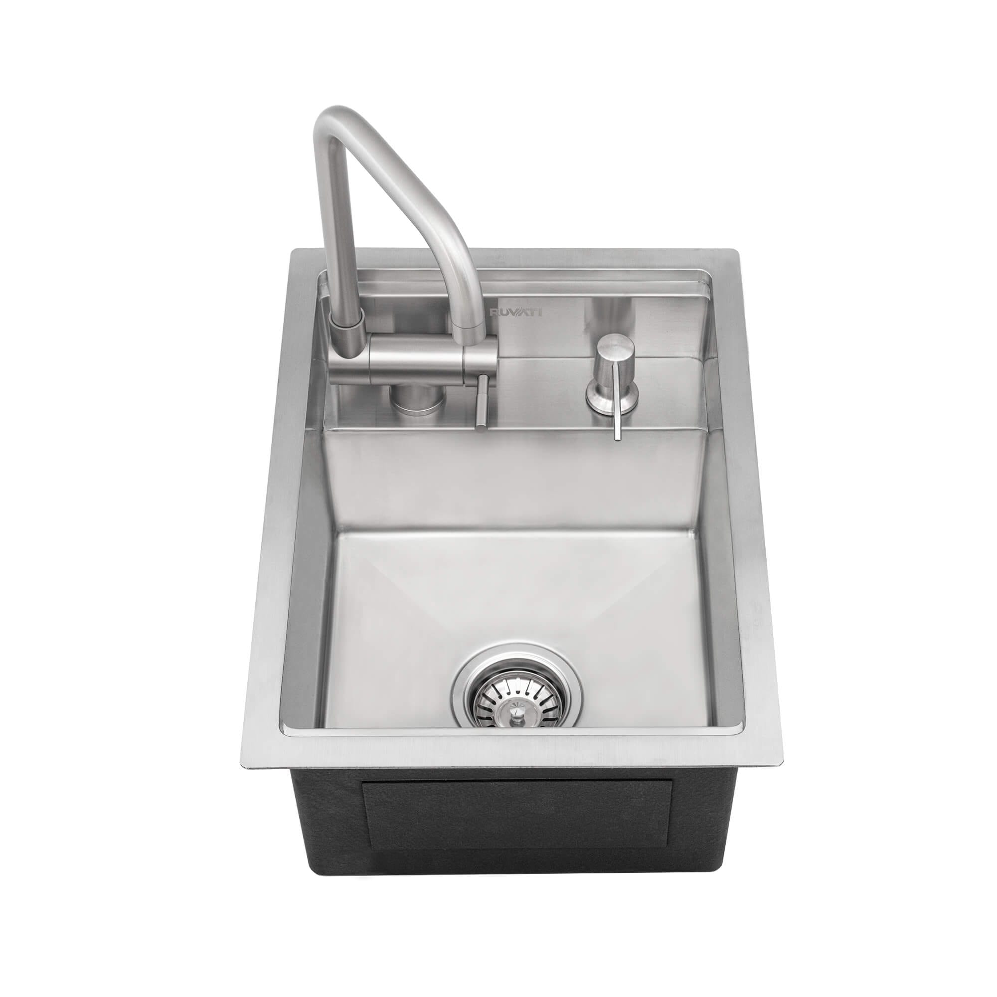 Ruvati 15" Stainless Steel RV Sink With Concealed Faucet and Soap Dispenser