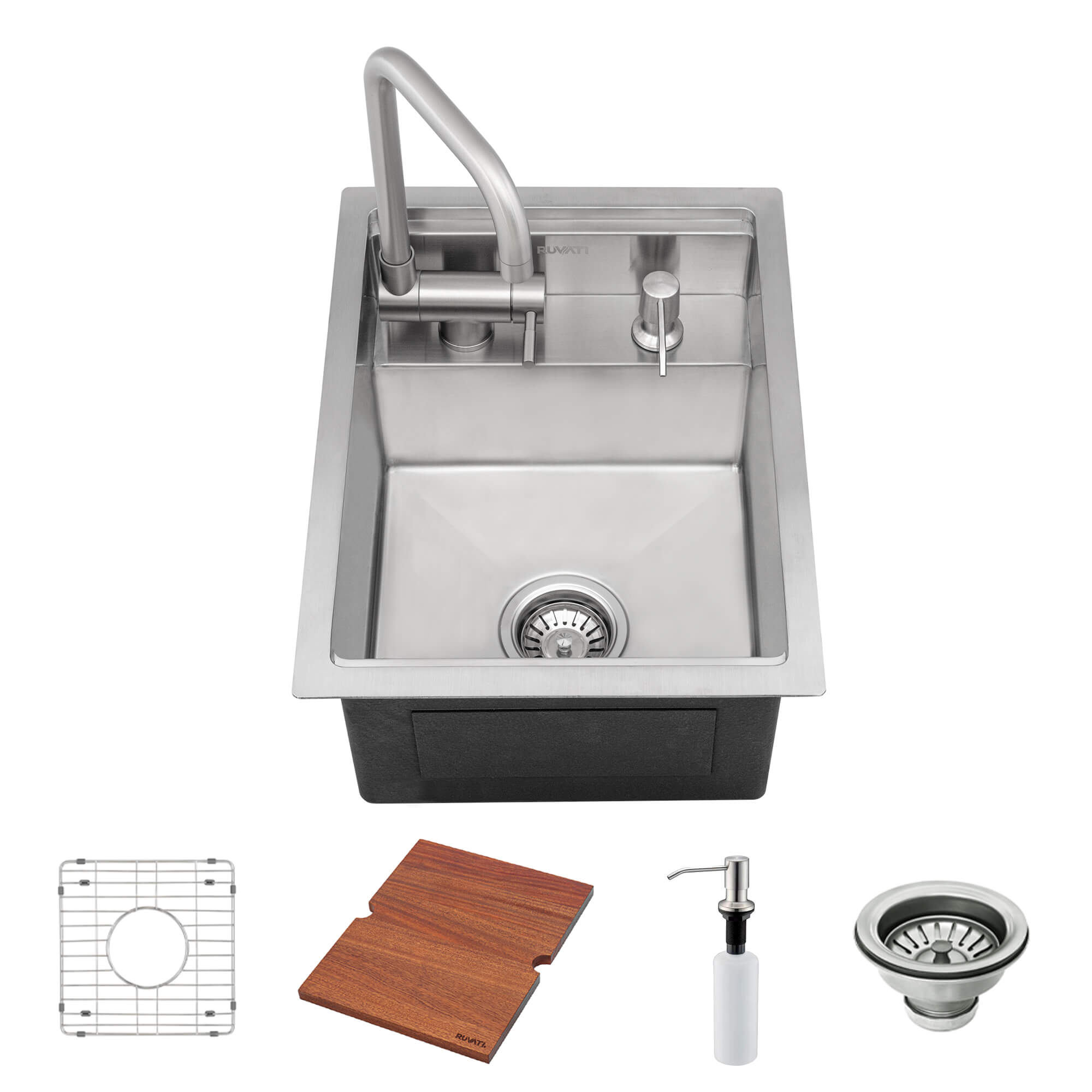 Ruvati 15" Stainless Steel RV Sink With Concealed Faucet and Soap Dispenser