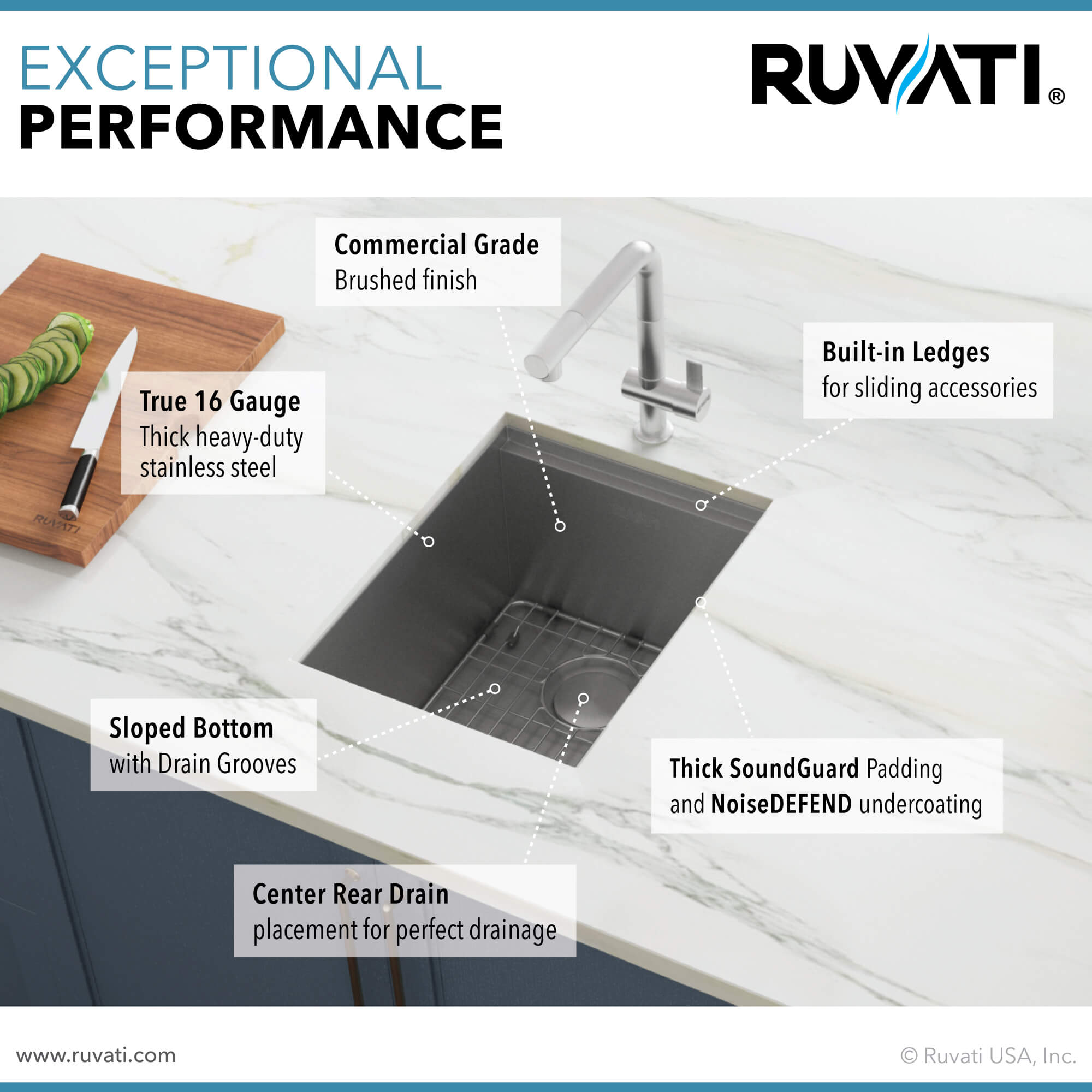 Ruvati 13" Undermount Stainless Steel Single Bowl Workstation Bar Prep Sink with Cover