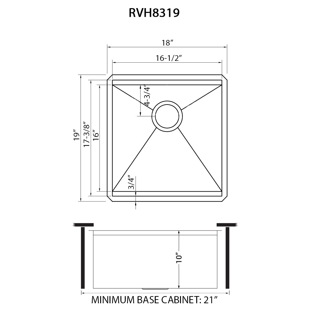 Ruvati RVH8319 18" Undermount 16 Gauge Workstation Prep Sink