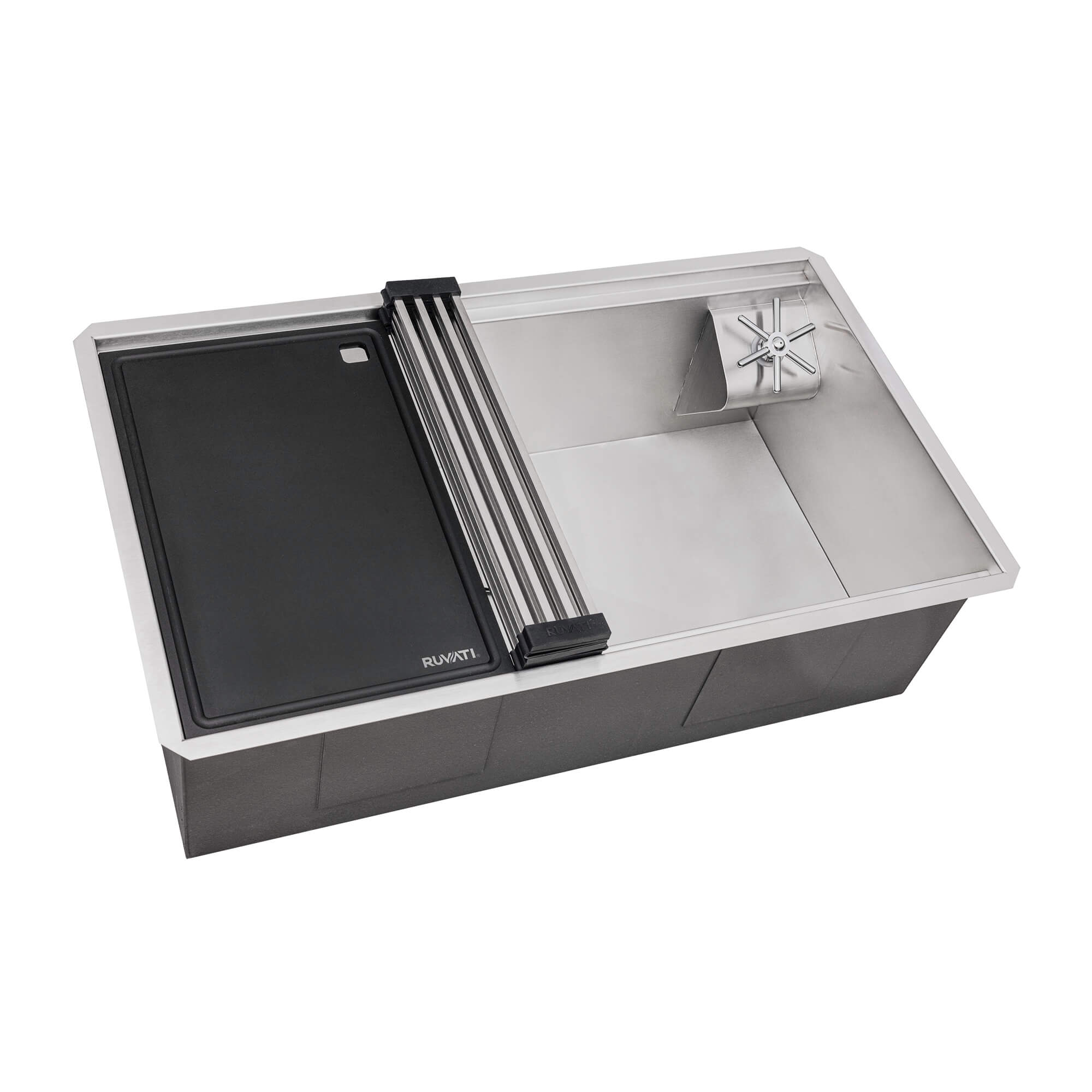 Ruvati 32" Undermount Workstation Kitchen Sink with Glass Rinser