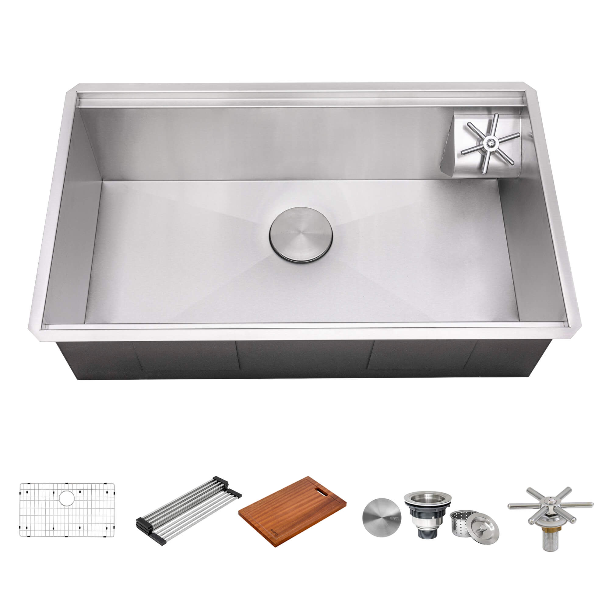 Ruvati 32" Undermount Workstation Kitchen Sink with Glass Rinser