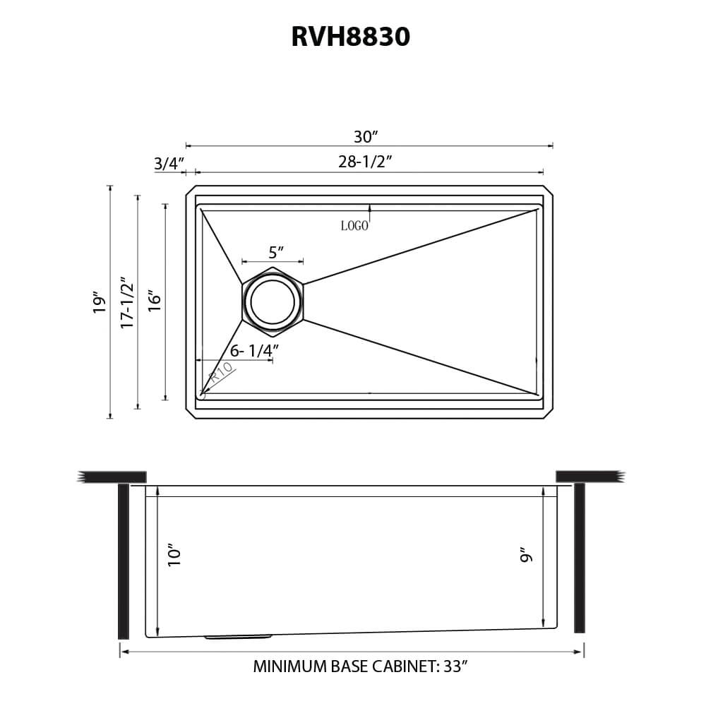 Ruvati 30" OSD Workstation Scratch Resistant Hex Bottom Stainless Steel Kitchen Sink