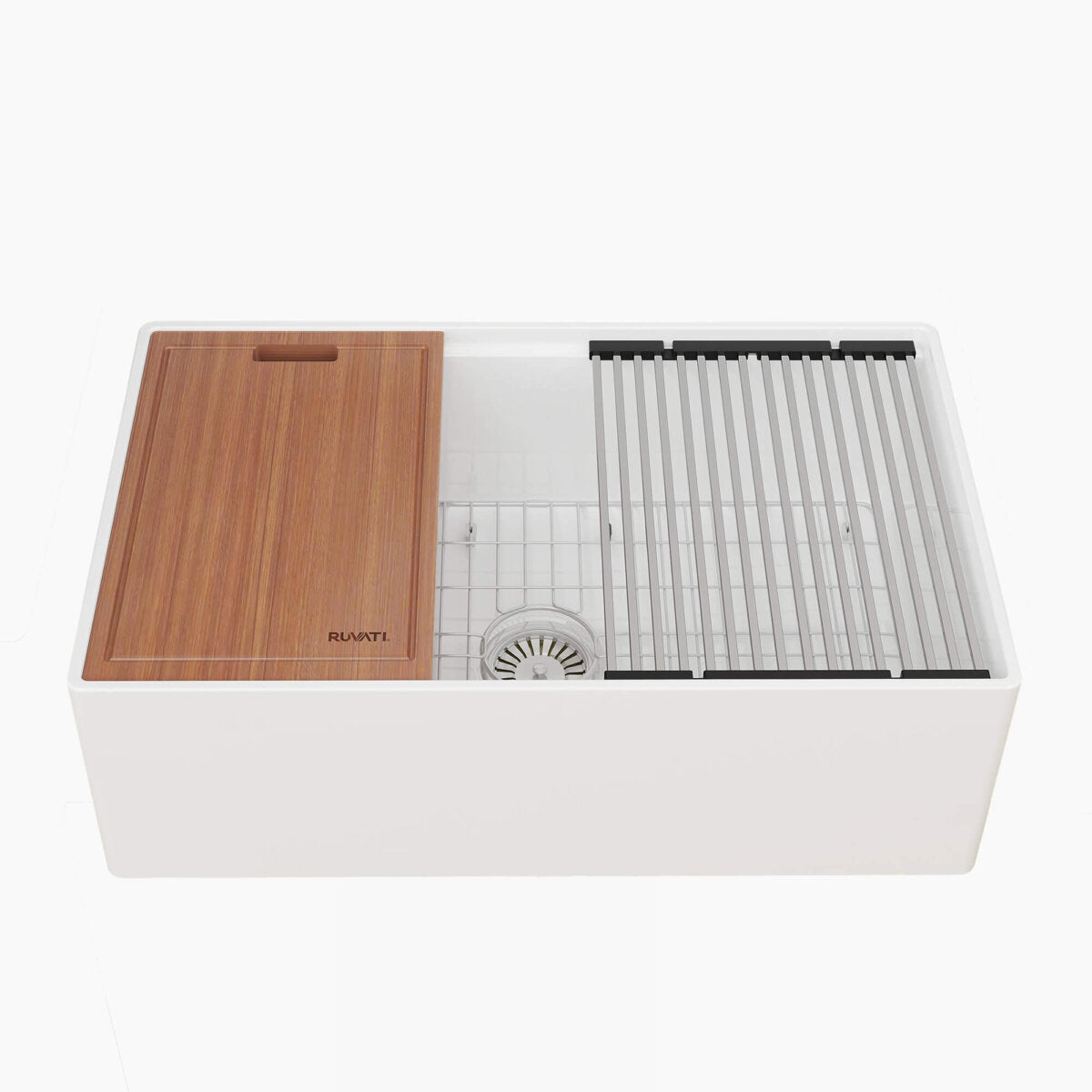 Ruvati 30" White Fireclay Apron Workstation Sink