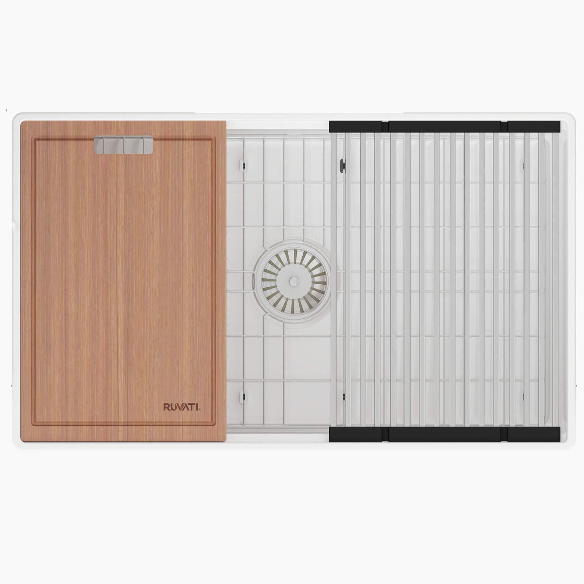 Ruvati 30" White Fireclay Apron Workstation Sink