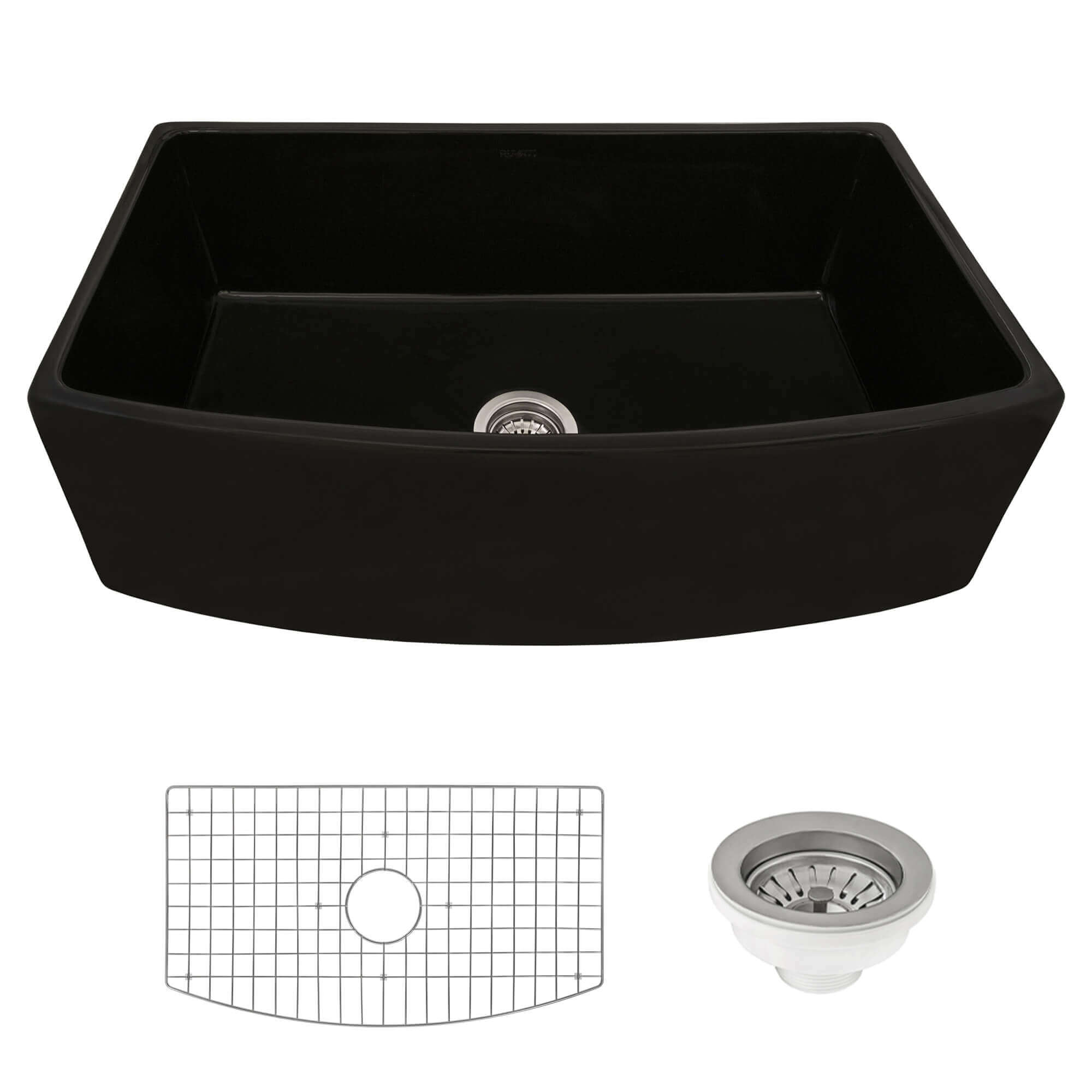 Ruvati 33" Black Fireclay Bow-Front Farmhouse Kitchen Sink