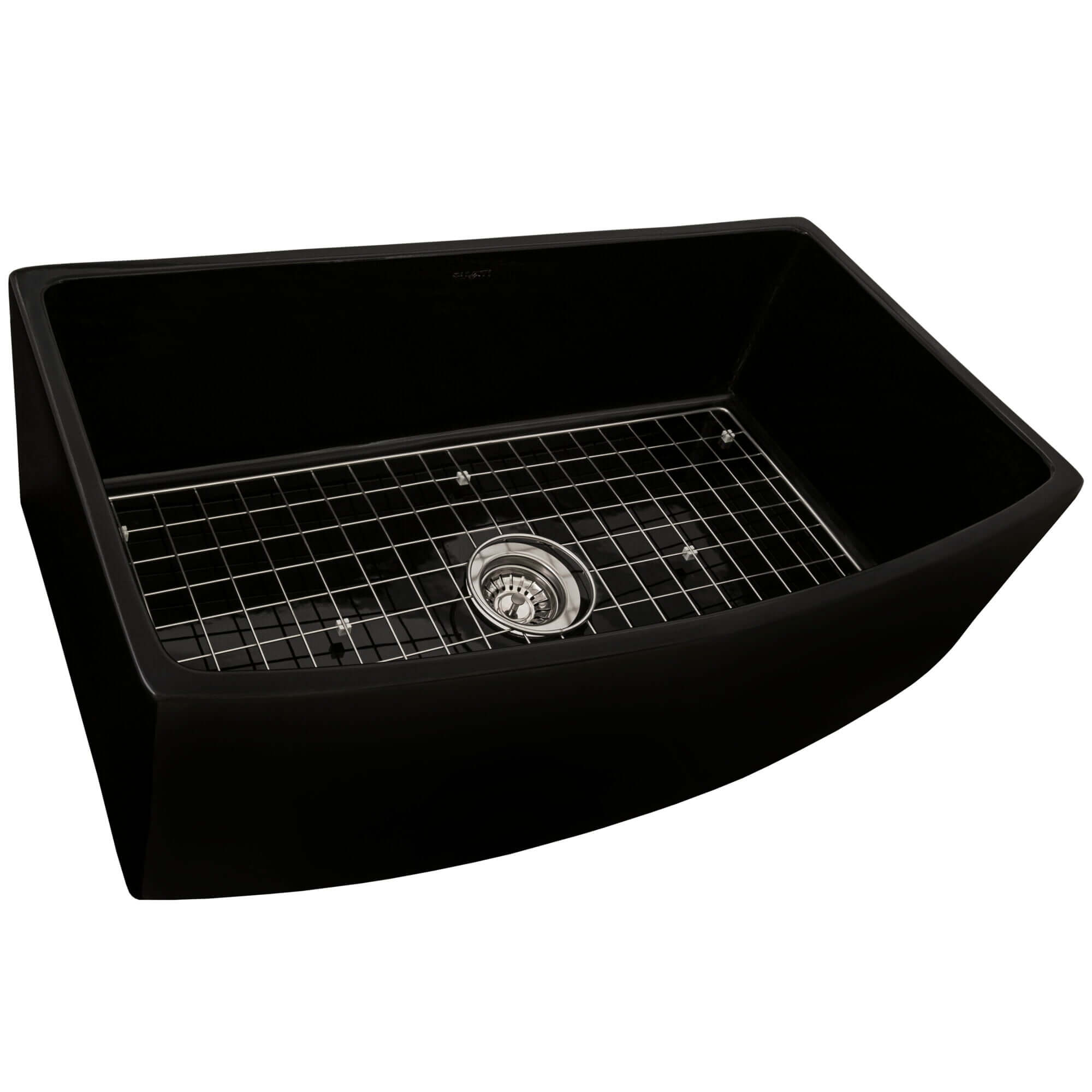 Ruvati 33" Black Fireclay Bow-Front Farmhouse Kitchen Sink