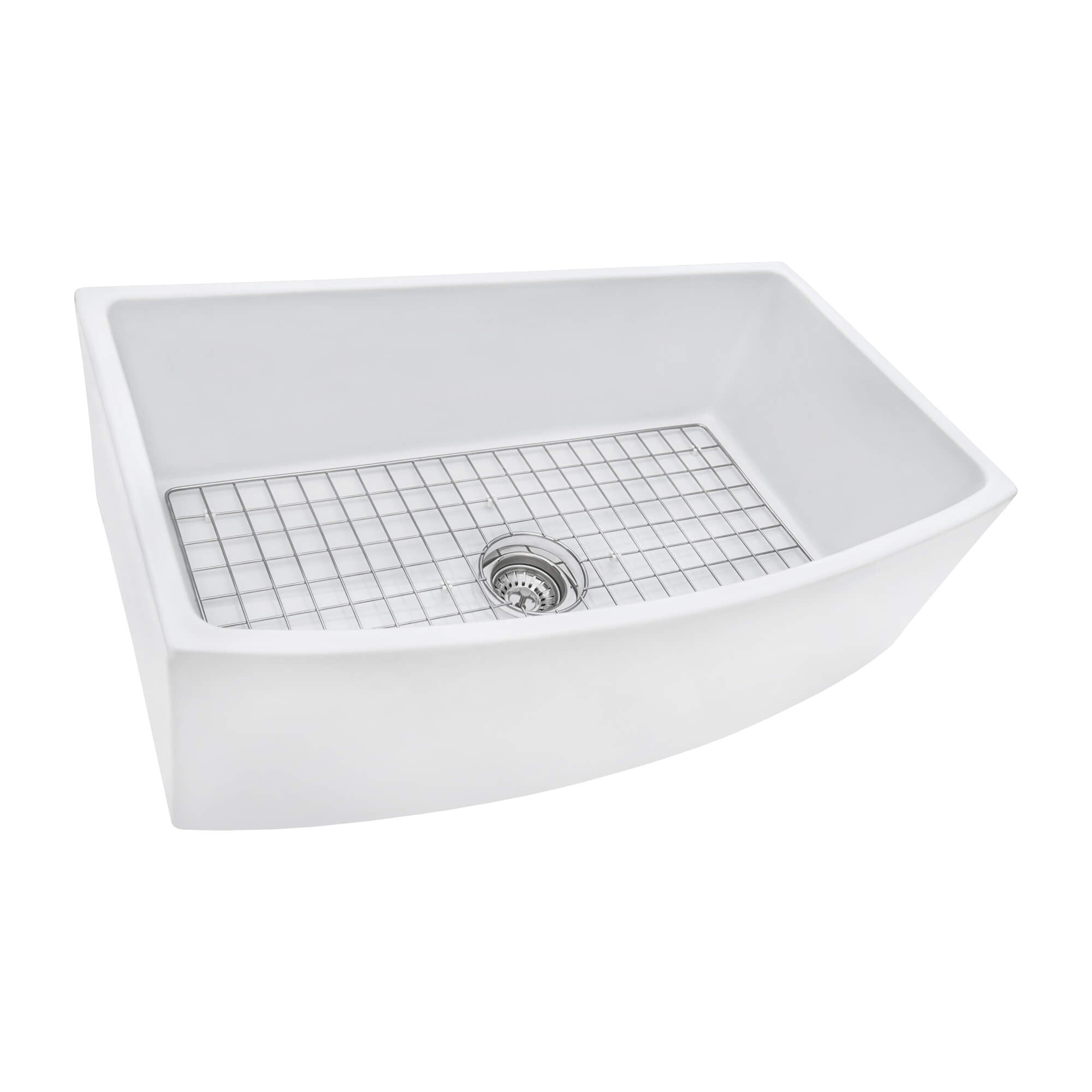 Ruvati 33" White Fireclay Bow-Front Farmhouse Kitchen Sink