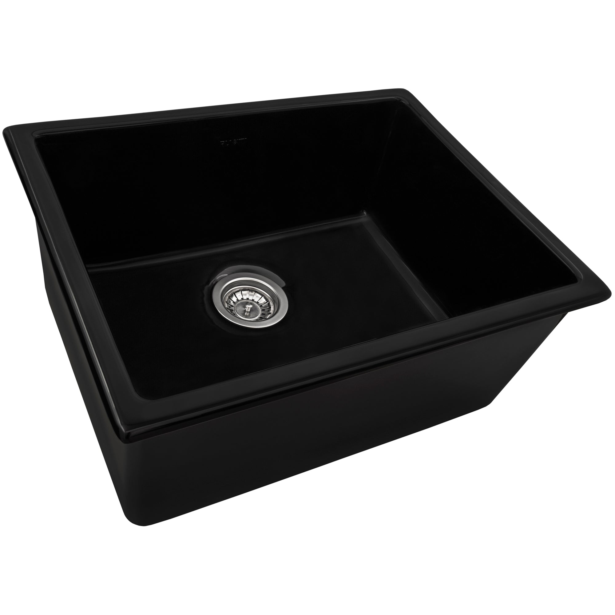 Ruvati 24" Fireclay Undermount / Topmount Single Bowl Kitchen Sink in Gloss Black