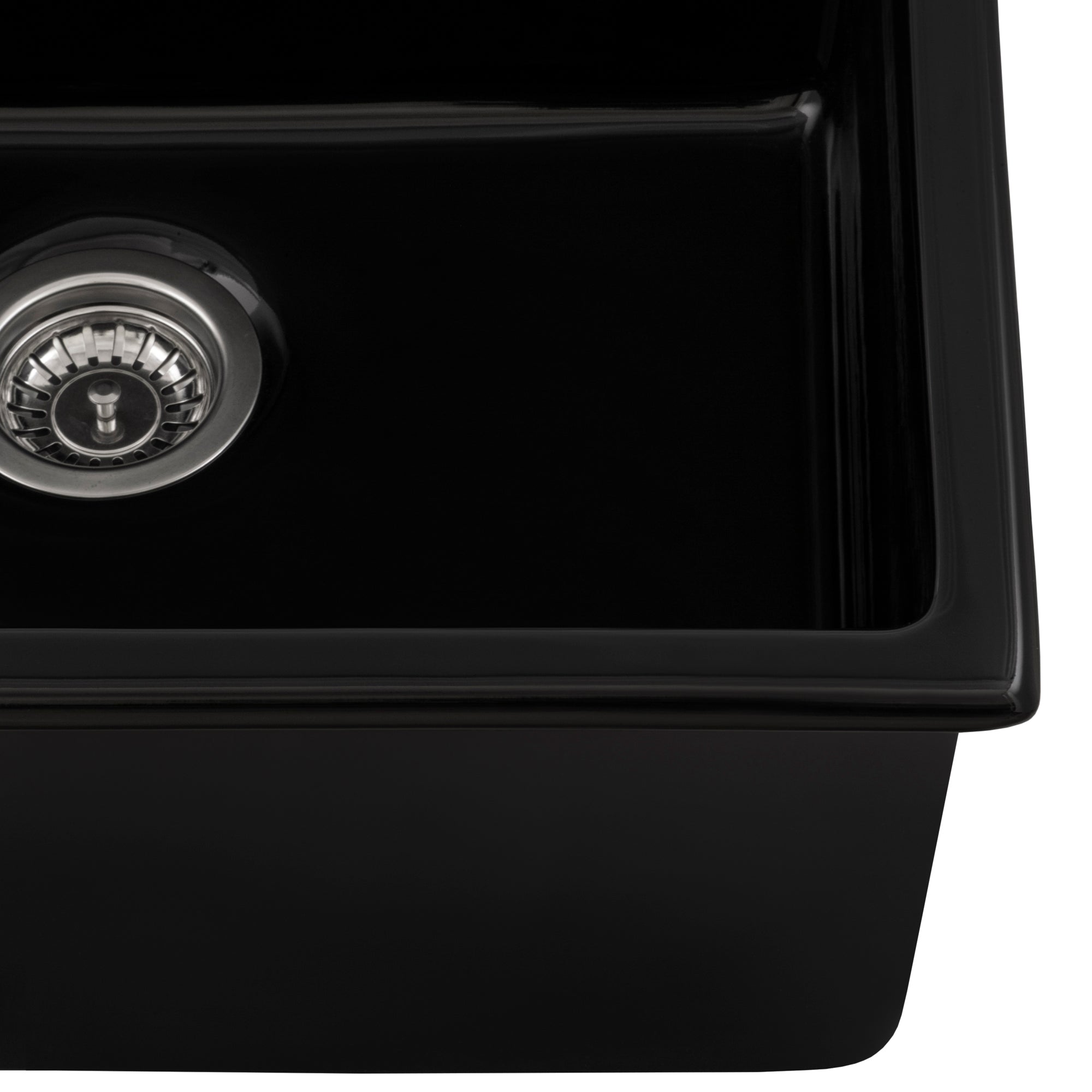 Ruvati 24" Fireclay Undermount / Topmount Single Bowl Kitchen Sink in Gloss Black