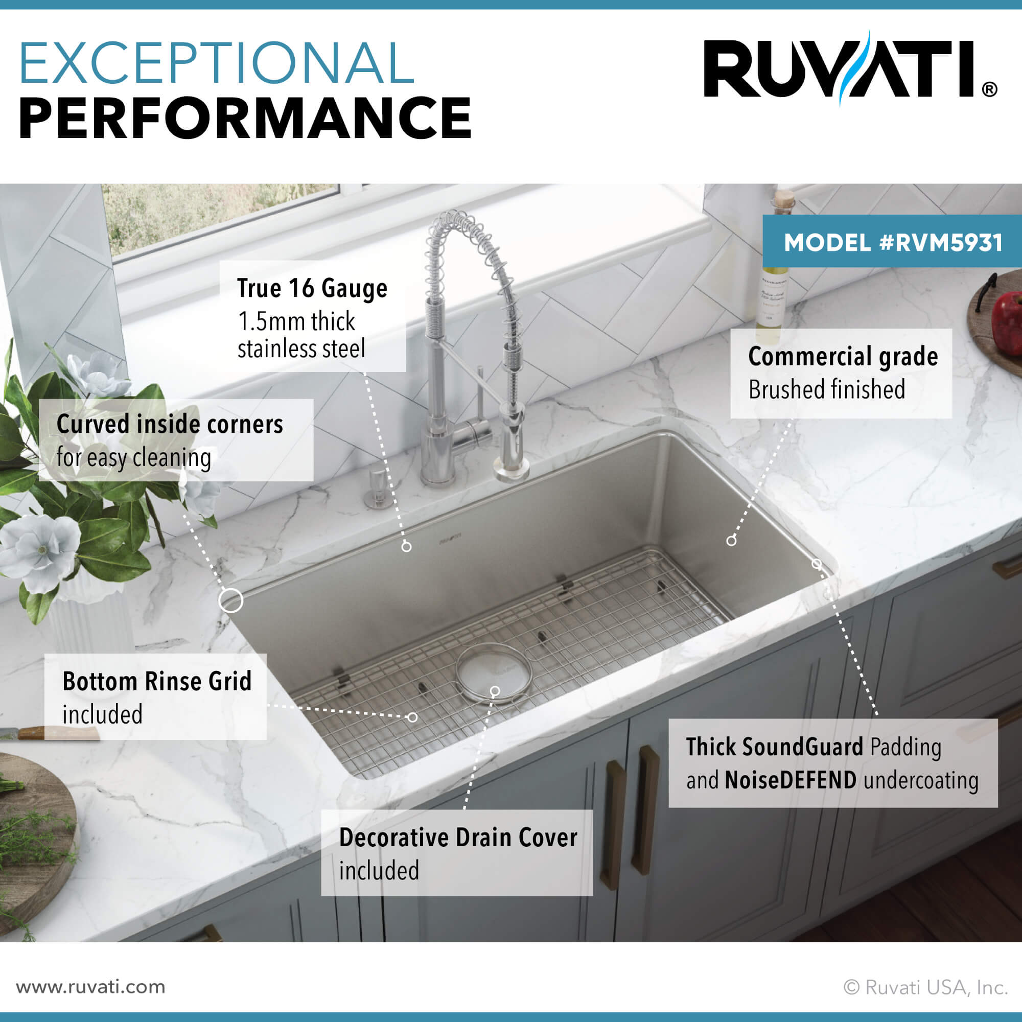 Ruvati 27" Undermount Stainless Steel Kitchen Sink