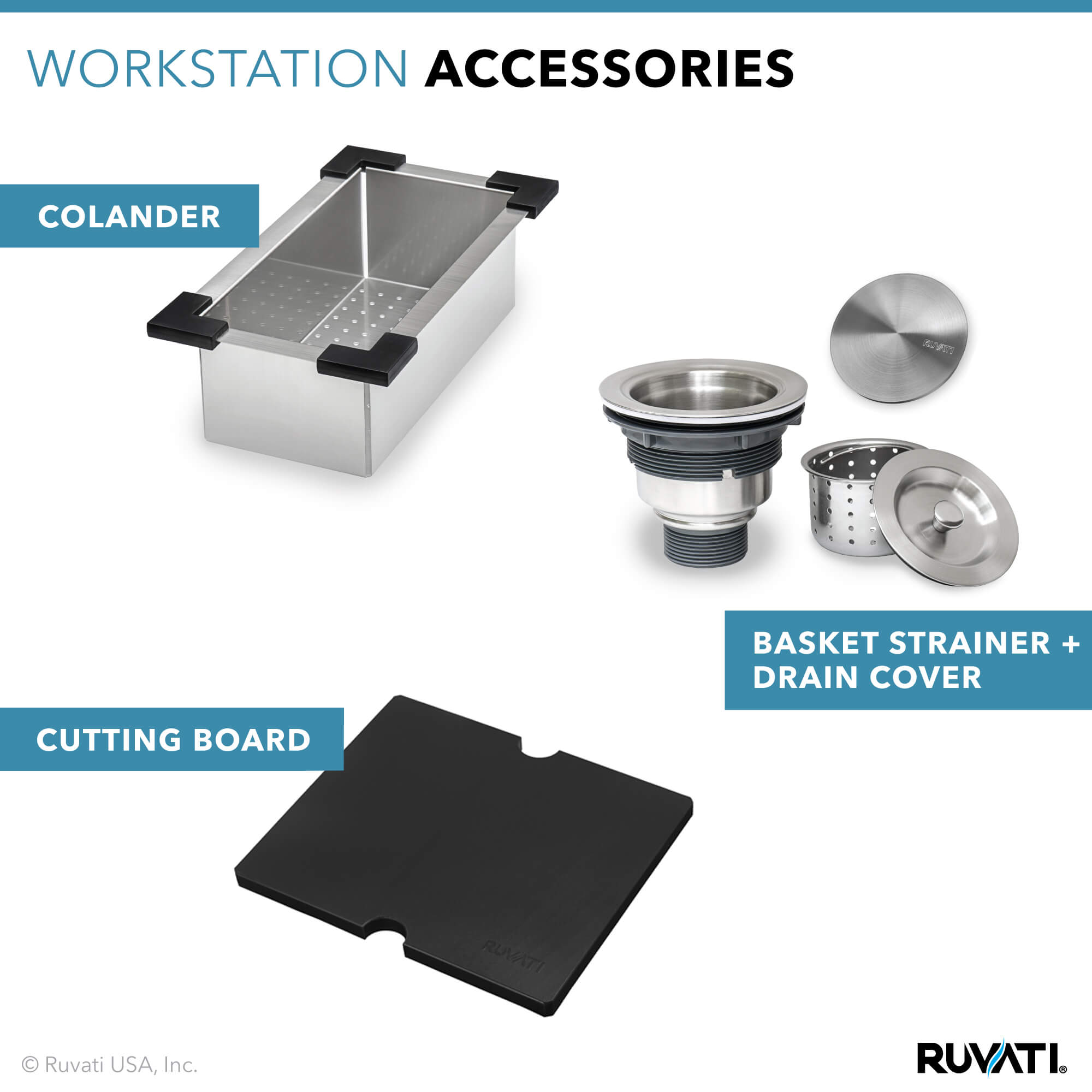 Ruvati 21" x 20" Marine Grade T-316 Stainless Outdoor Topmount  Workstation Sink