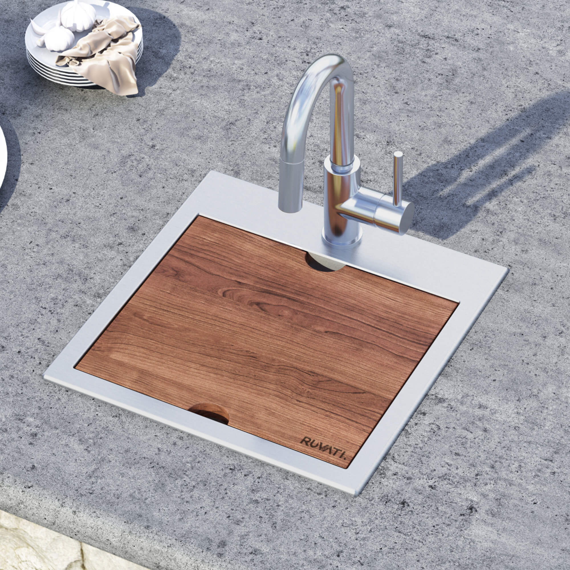 Ruvati 13" x 11" Solid Wood Cutting Board for Ruvati RVH8215 and RVQ5215 Workstation Sinks