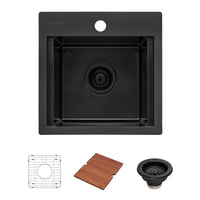 Ruvati 15" Topmount Gunmetal Stainless Steel Workstation Bar Sink