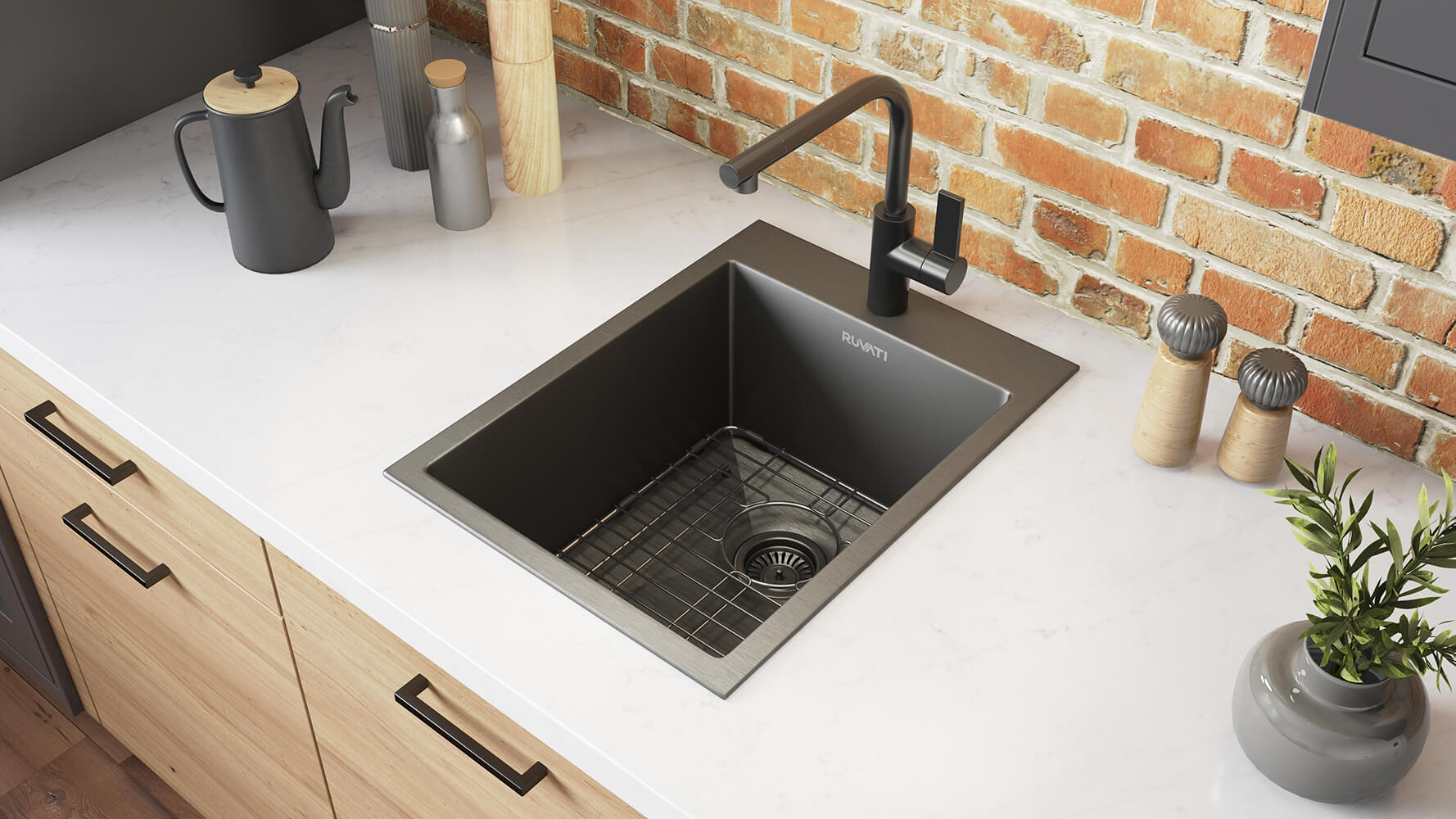 Ruvati 15" x 20" Gunmetal Topmount Bar Prep Sink