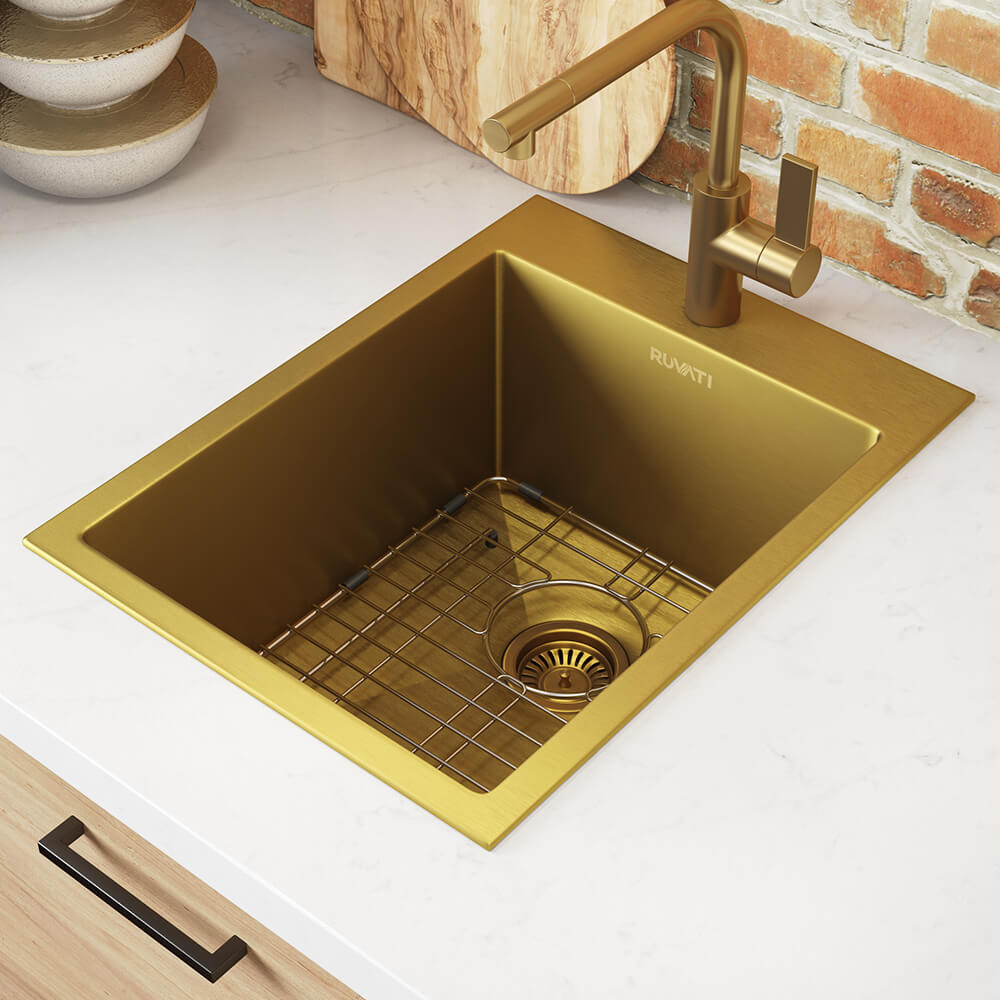 Ruvati 15" x 20" Matte Gold Stainless Steel Topmount Bar Prep Sink
