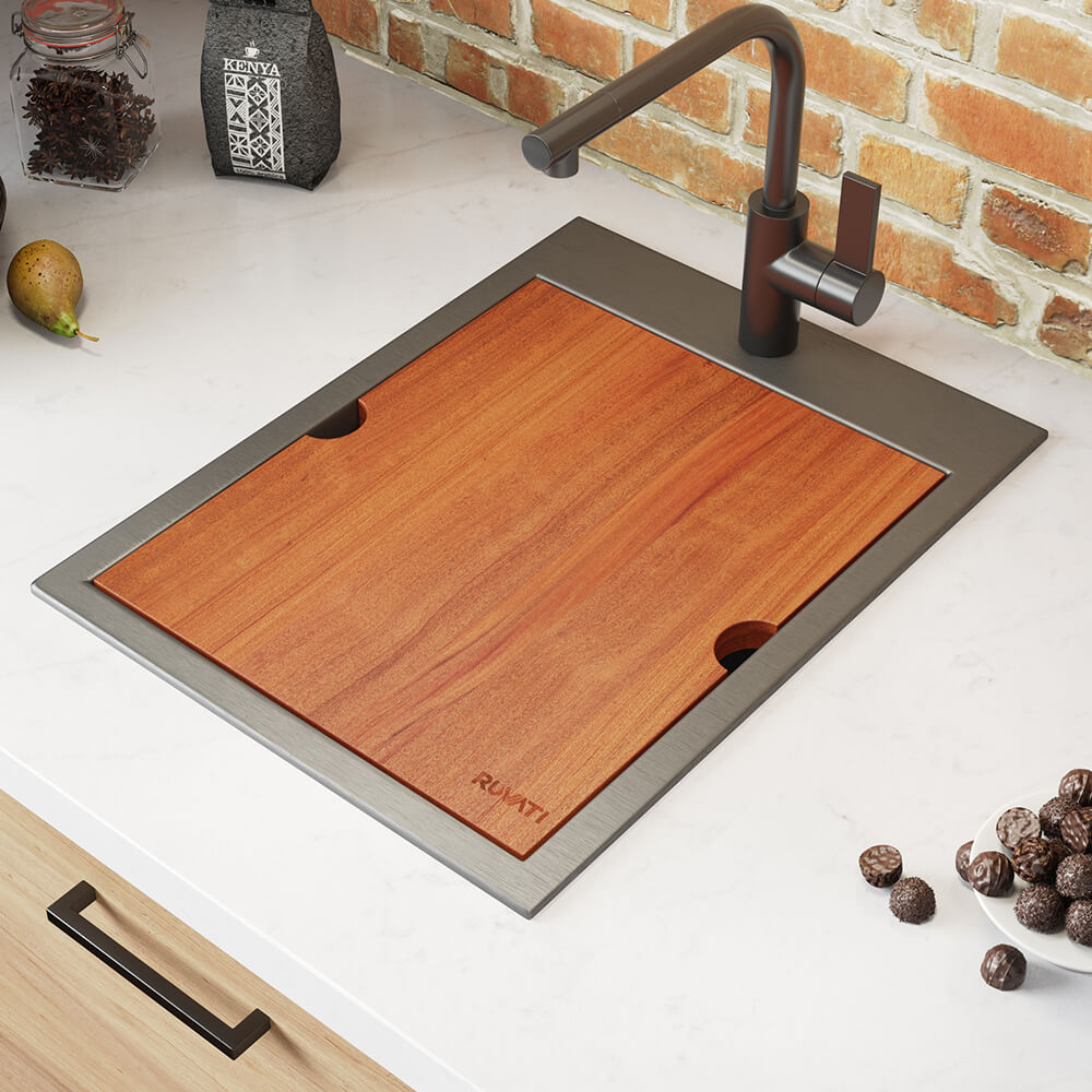 Ruvati 15" x 20" Topmount Gunmetal Stainless Workstation Bar Sink