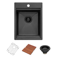Ruvati 15" x 20" Topmount Gunmetal Stainless Workstation Bar Sink