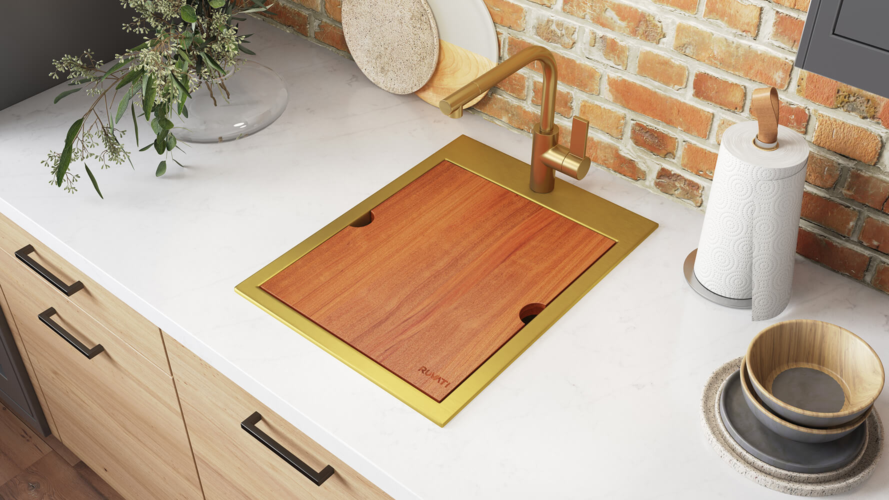 Ruvati 15" x 20" Topmount Matte Gold Stainless Steel Workstation Bar Sink