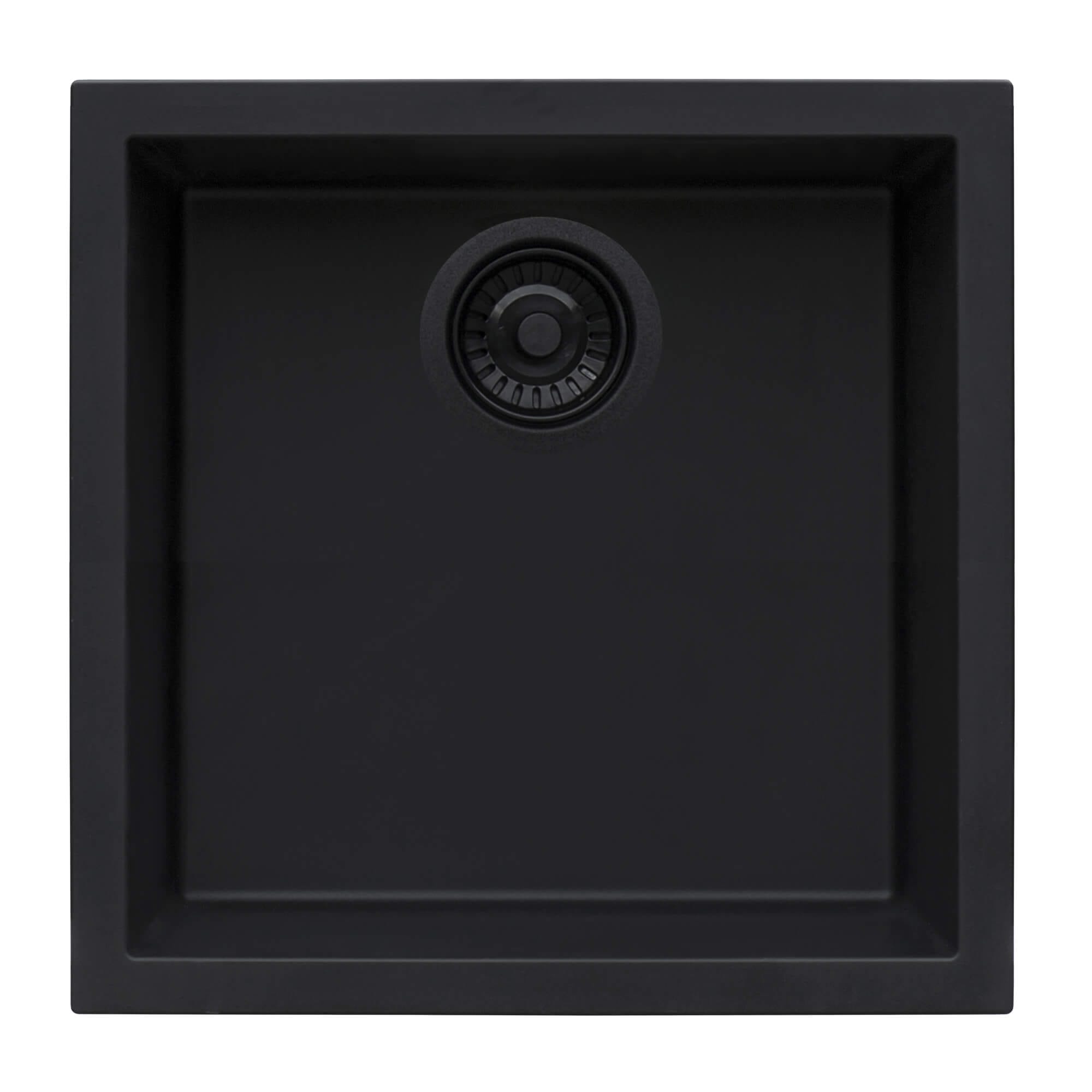 Ruvati 17" x 17" Granite Composite Undermount Single Bowl Wet Bar Prep Sink - Midnight Black - RVG2018BK