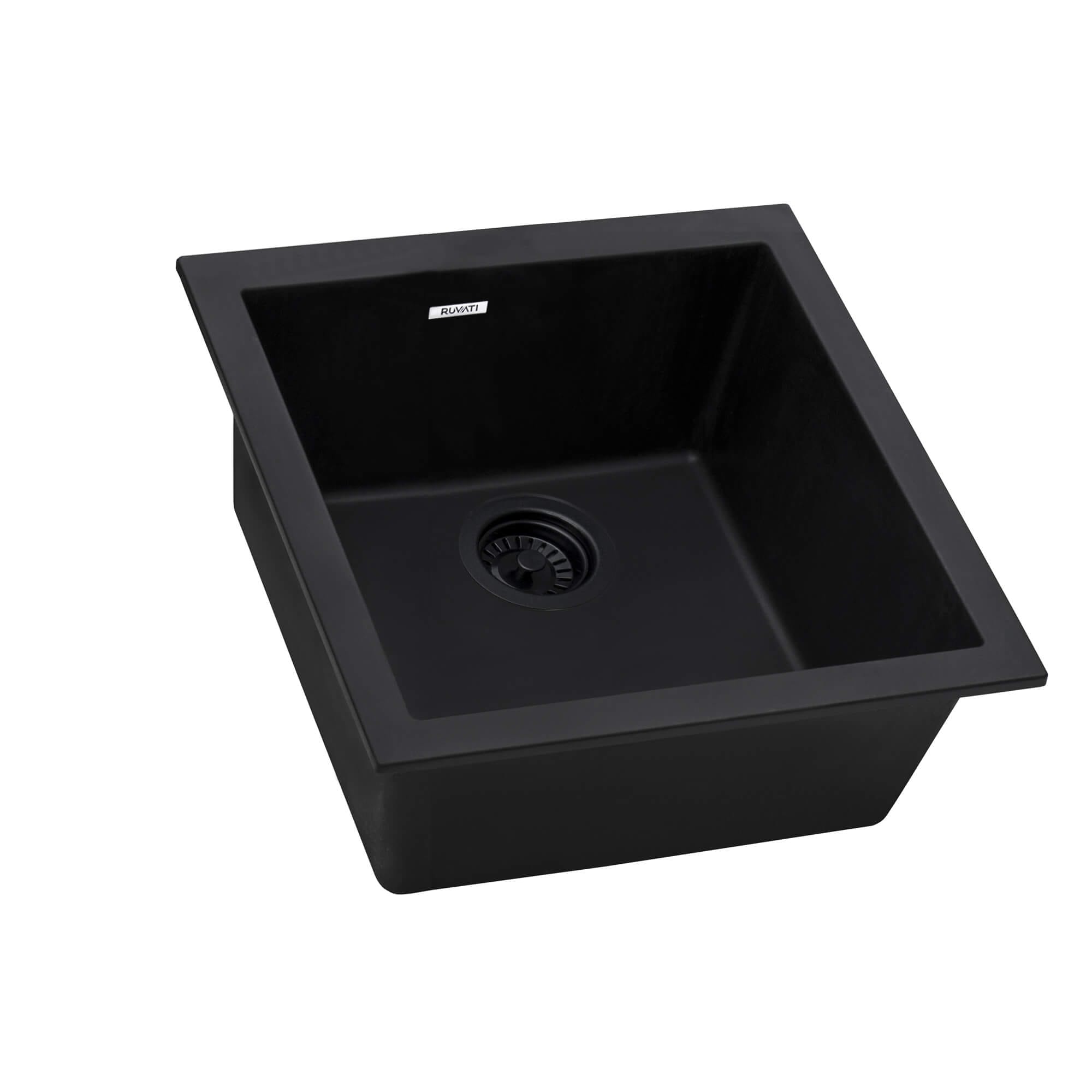 Ruvati 17" x 17" Granite Composite Undermount Single Bowl Wet Bar Prep Sink - Midnight Black - RVG2018BK
