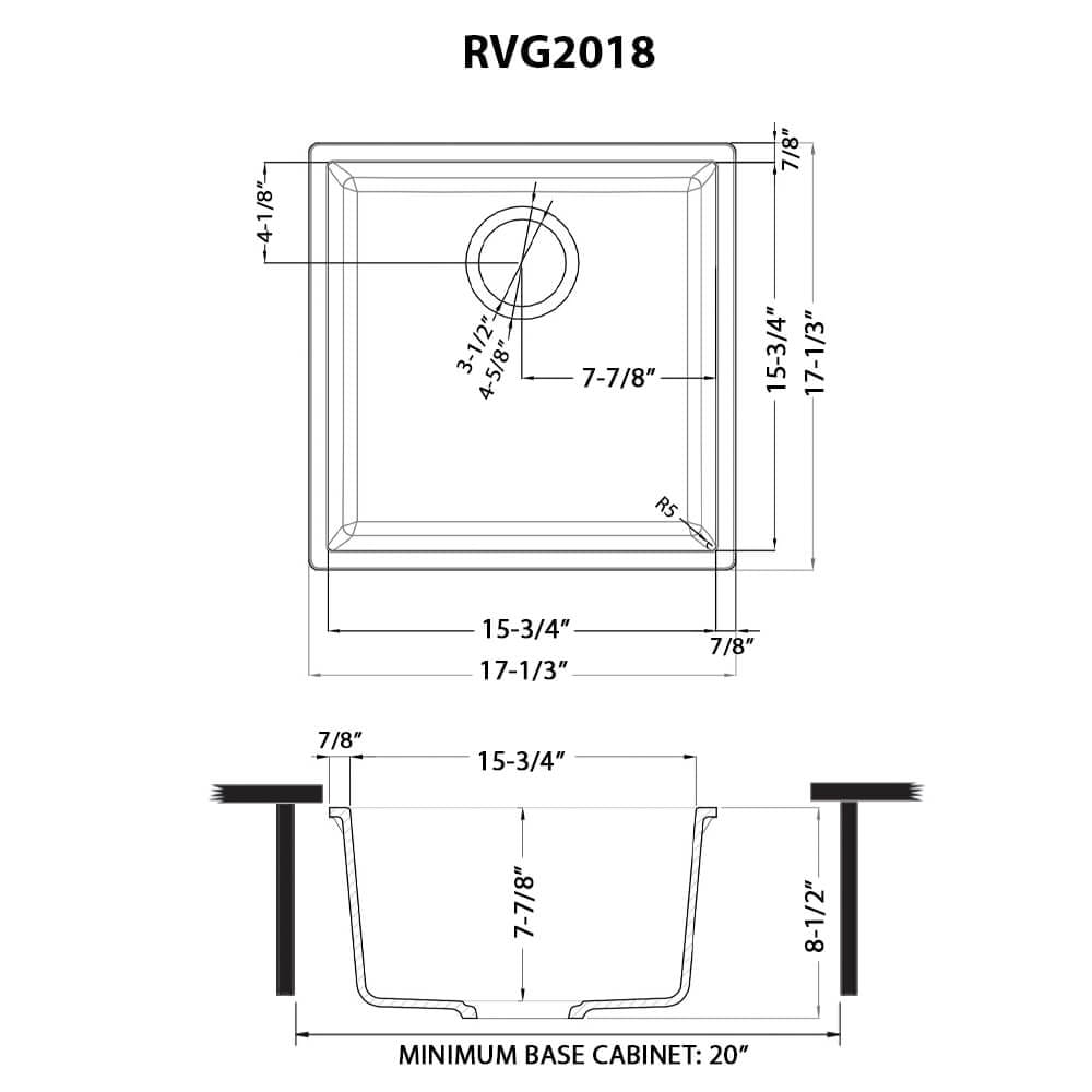 Ruvati 17" x 17" Granite Composite Undermount Single Bowl Wet Bar Prep Sink - Midnight Black - RVG2018BK