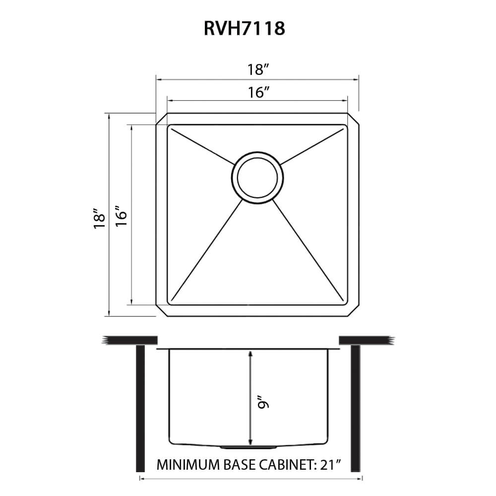 Ruvati 18" Undermount Prep Sink - 16 Gauge Stainless