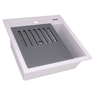 Ruvati 20" epiCube Granite Composite Workstation Drop-in Topmount Wet Bar Prep Sink Matte White - RVG1620WH