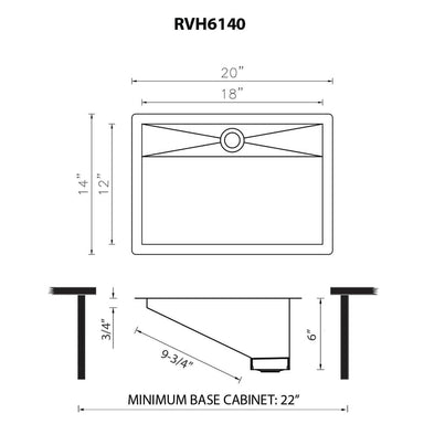 Ruvati 20 x 14" Gunmetal Stainless Steel Undermount Ramp Bathroom Sink