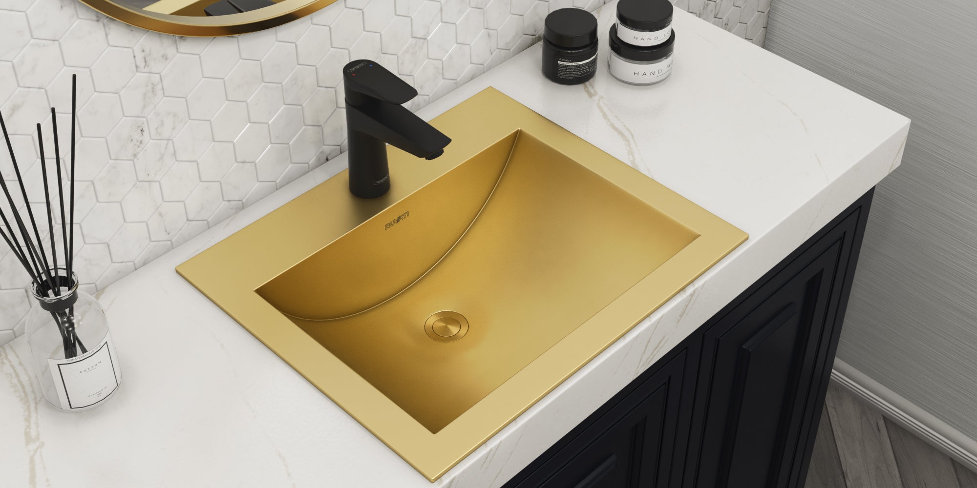 Ruvati 21" x 17" Topmount Brushed Gold Stainless Steel Bathroom Sink