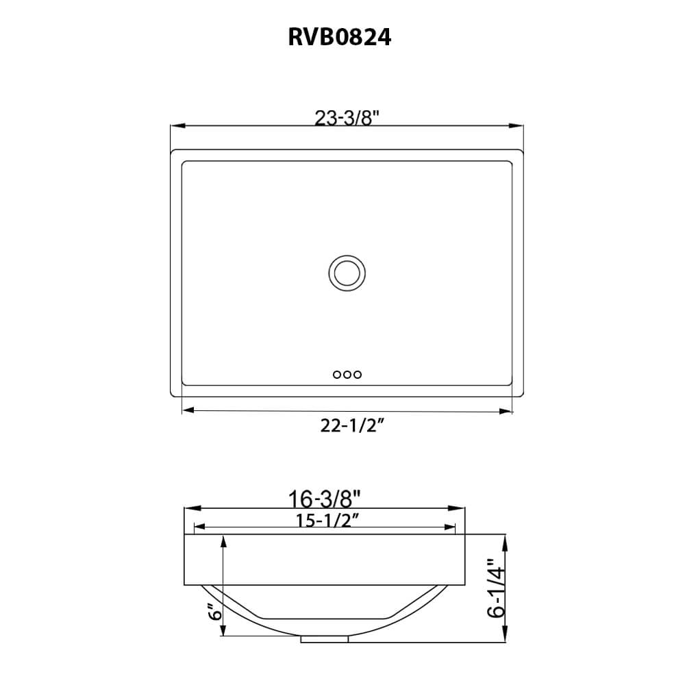 Ruvati 23" x 16" Semi-Recessed Drop-in Topmount Bathroom Sink Rectangular Porcelain Ceramic White - RVB0824WH