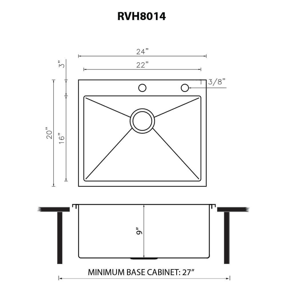 Ruvati 24" x 20" Drop-in 16 Gauge Stainless Steel Rounded Corners Topmount Kitchen Sink Single Bowl - RVH8014