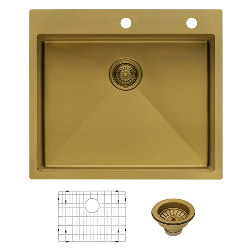 Ruvati 25" Brass Matte Gold Single Bowl Topmount Kitchen Sink