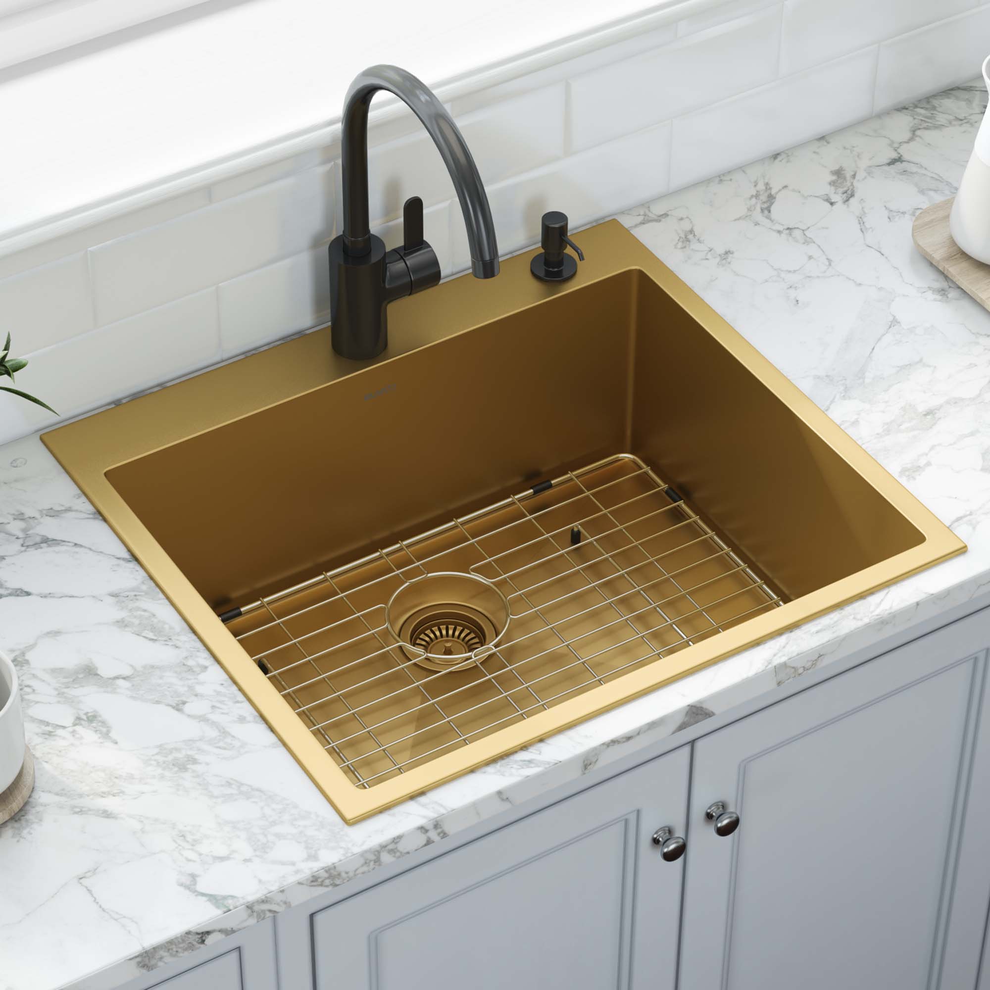 Ruvati 25" Brass Matte Gold Single Bowl Topmount Kitchen Sink