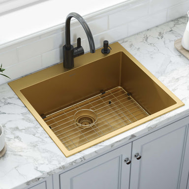 Ruvati 25" Brass Matte Gold Single Bowl Topmount Kitchen Sink