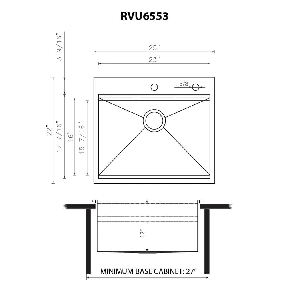 Ruvati 25" x 22" Topmount Laundry Workstation Sink 12" Deep with Washboard
