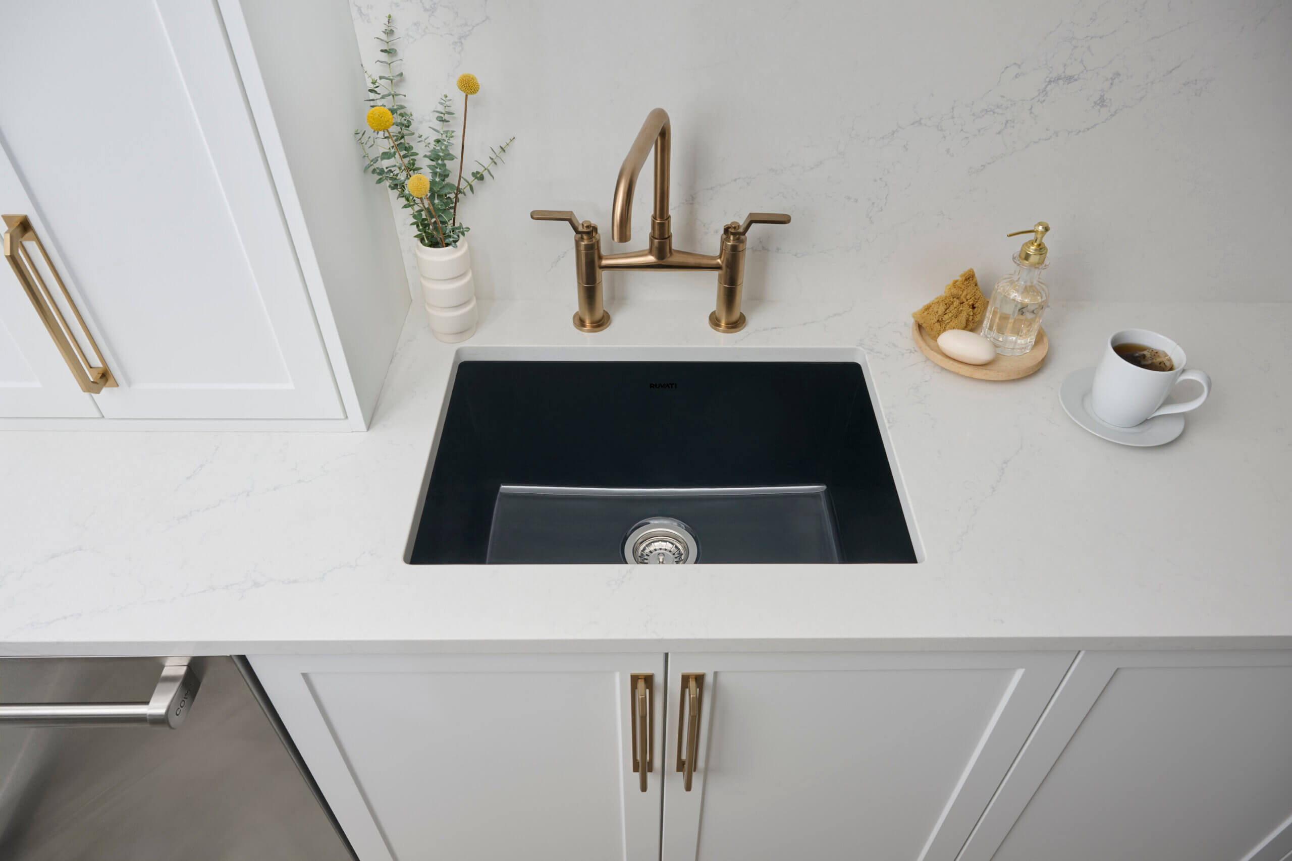 Ruvati 27" Black Fireclay Kitchen Sink | Made in Italy