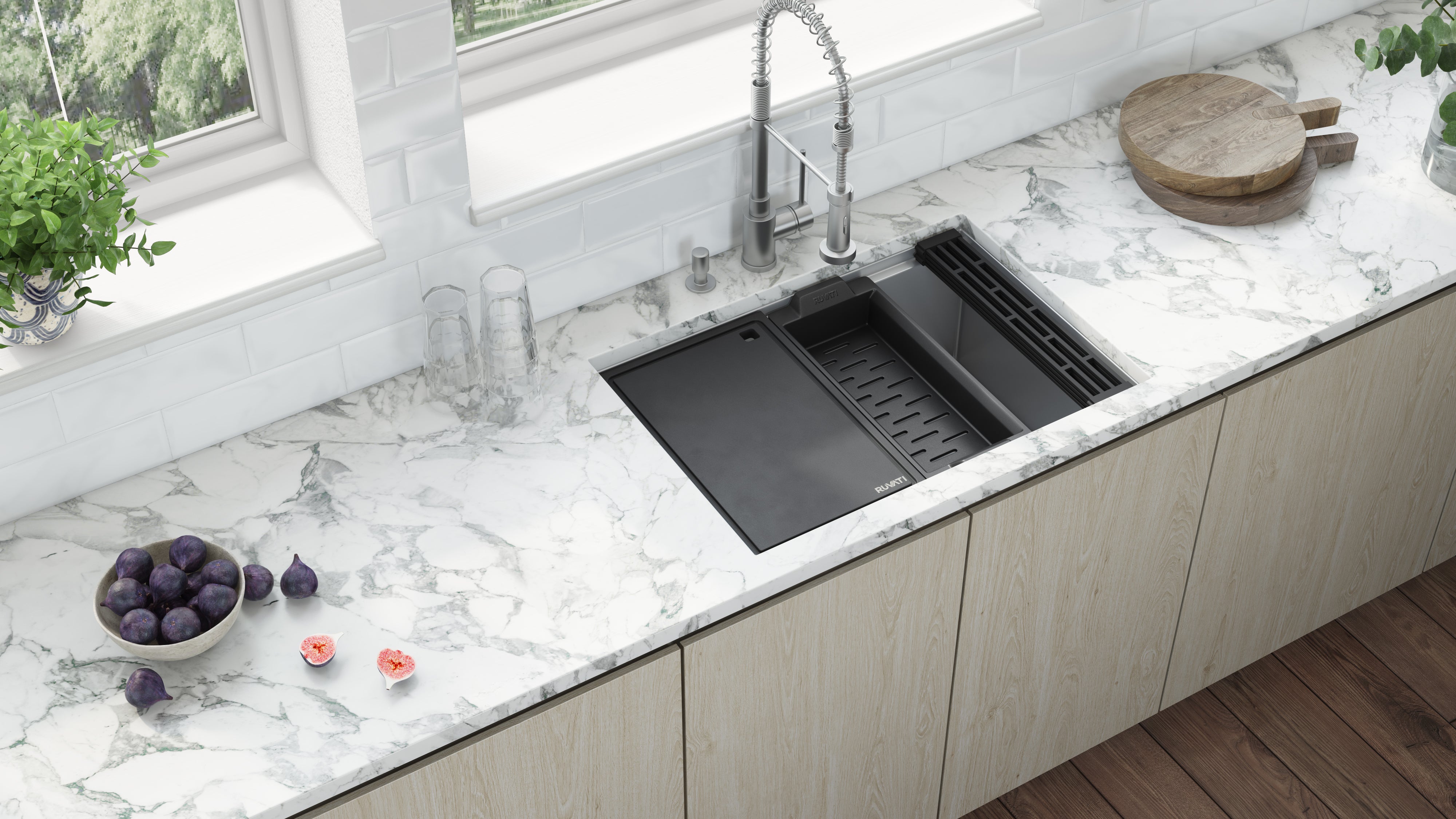 Ruvati 27" Undermount Workstation Offset Drain Kitchen Sink