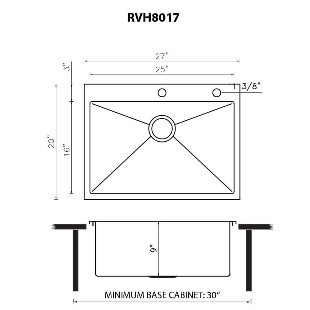 Ruvati 27" x 20" Topmount 16 Gauge Stainless Kitchen Sink