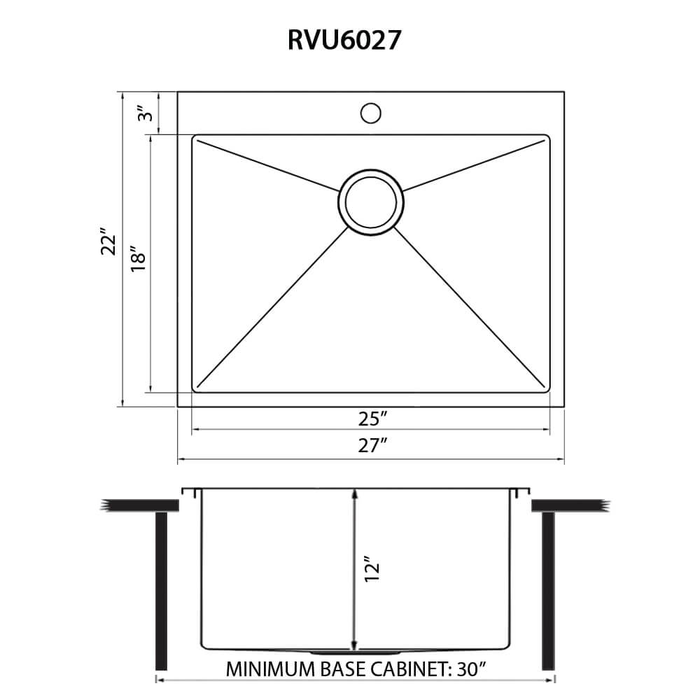 Ruvati 27" x 22" Topmount Laundry Utility Sink | 12" Deep