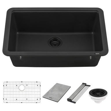 Ruvati 30" Dual Mount Composite Workstation Kitchen Sink in Black