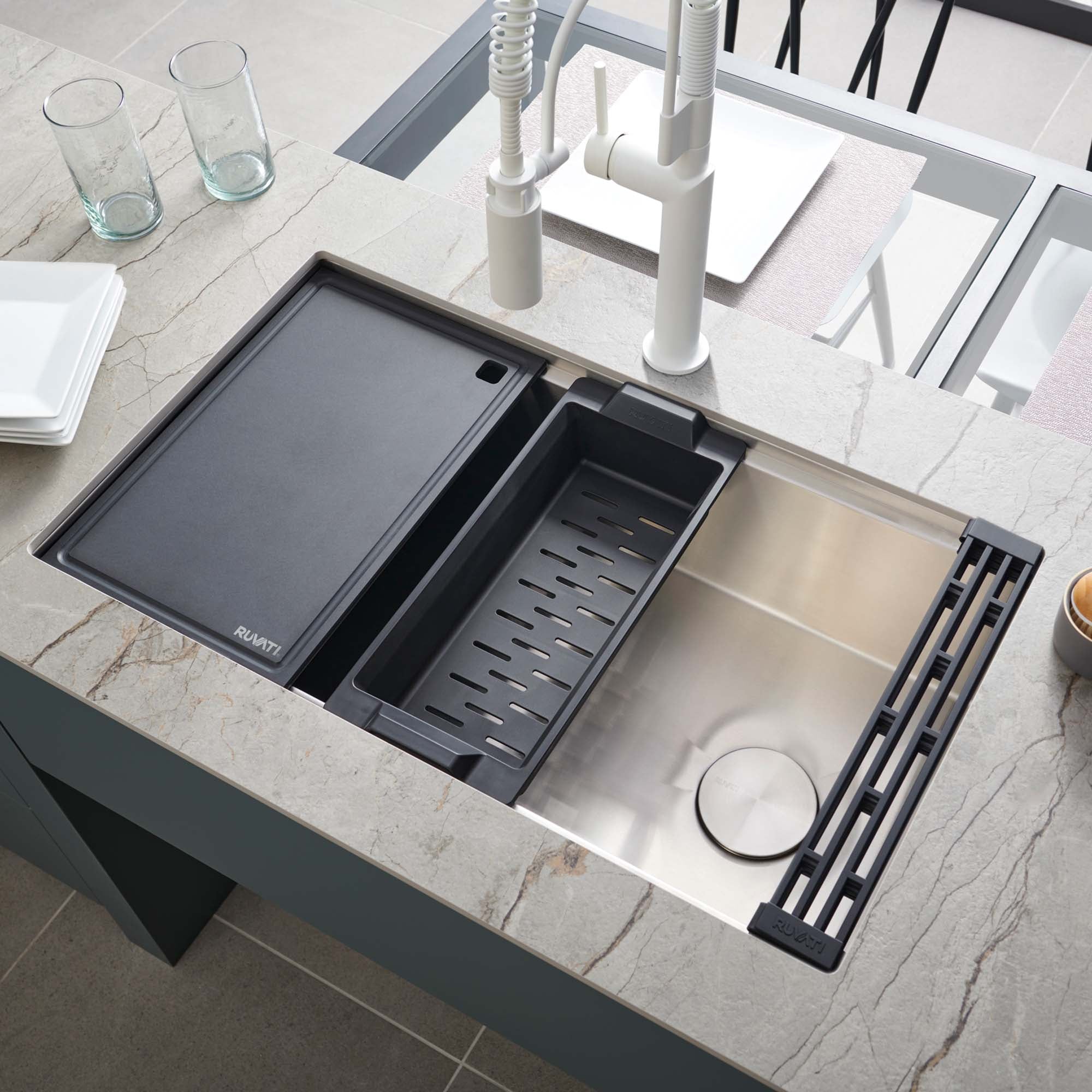 Ruvati 30" Undermount Workstation Offset Drain Kitchen Sink