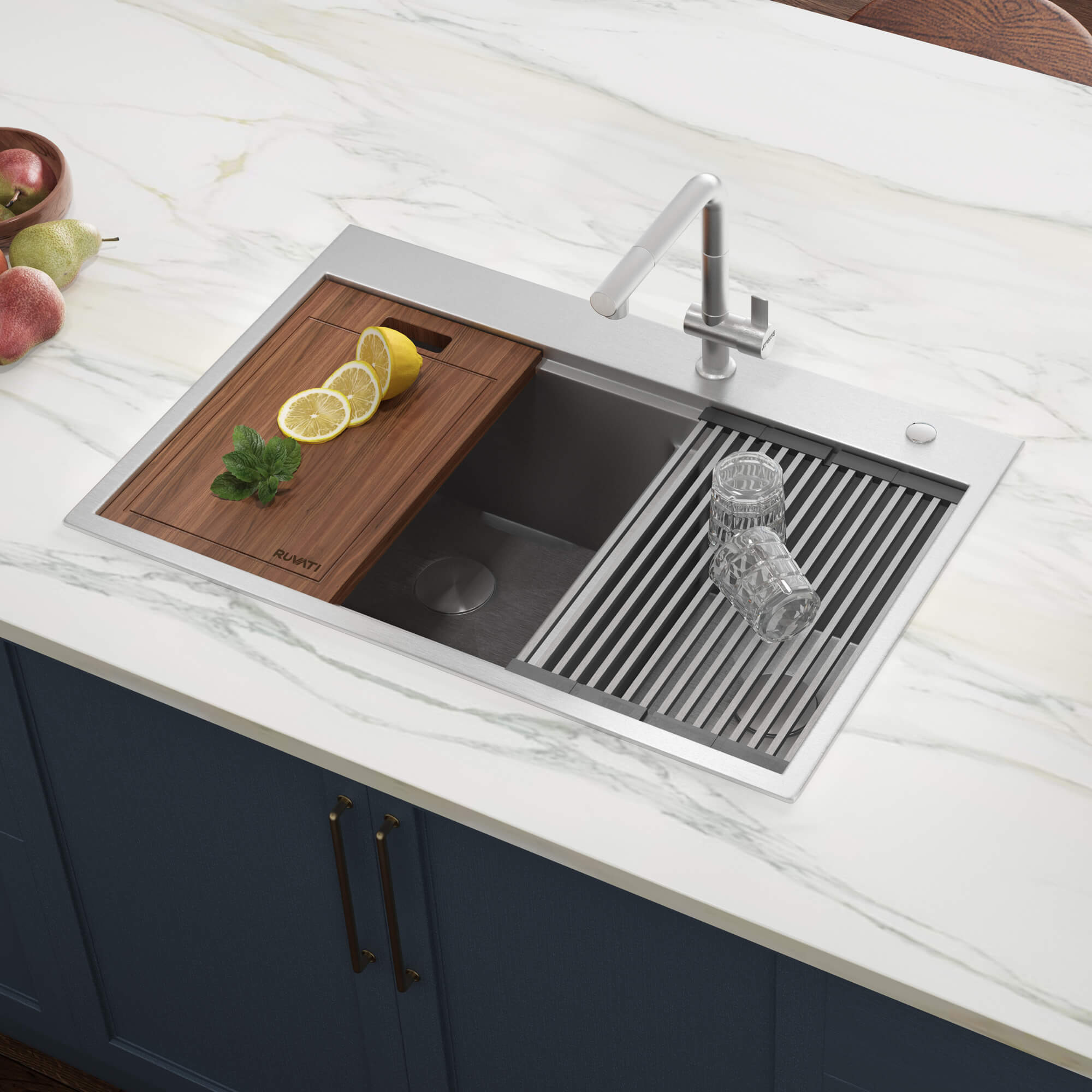 Ruvati 33" Drop-in 40/60 Workstation Double Bowl Sink