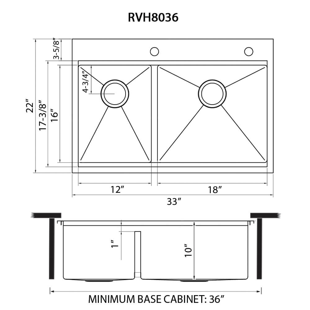Ruvati 33" Drop-in 40/60 Workstation Double Bowl Sink