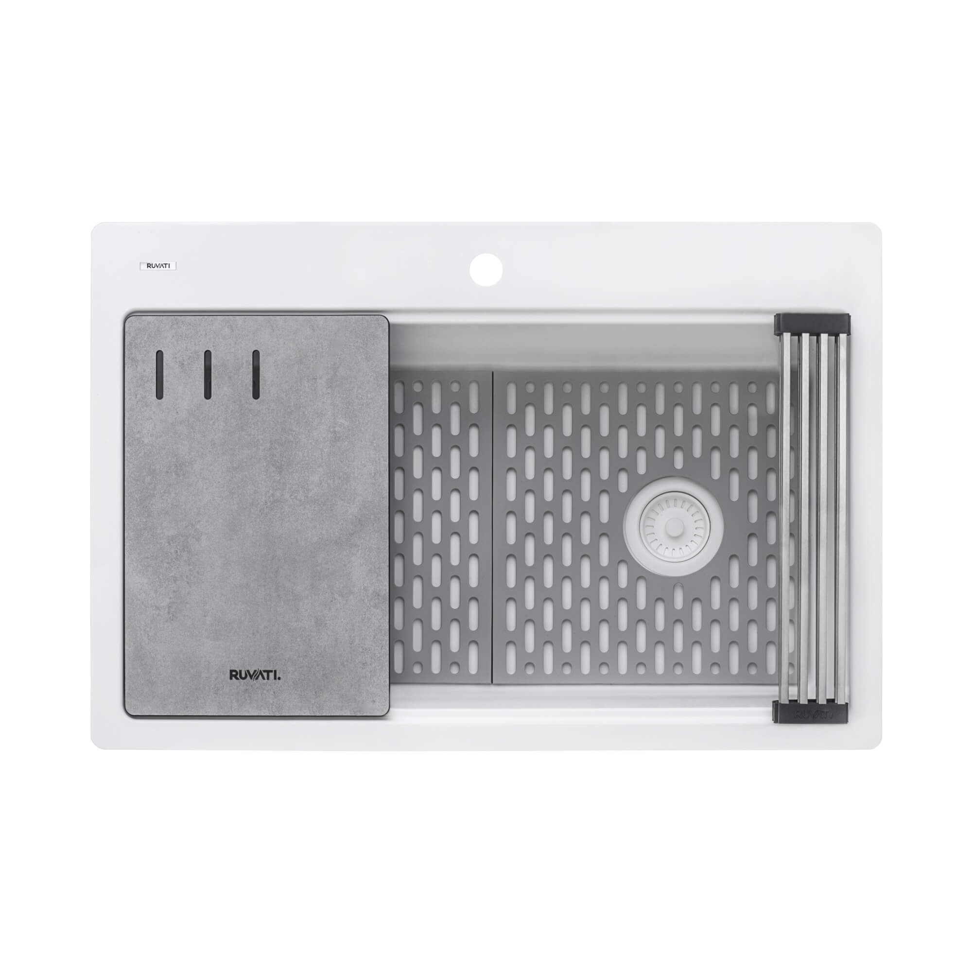 Ruvati 33" Granite Composite Workstation Drop-in Topmount Kitchen Sink Matte White - RVG1302WH